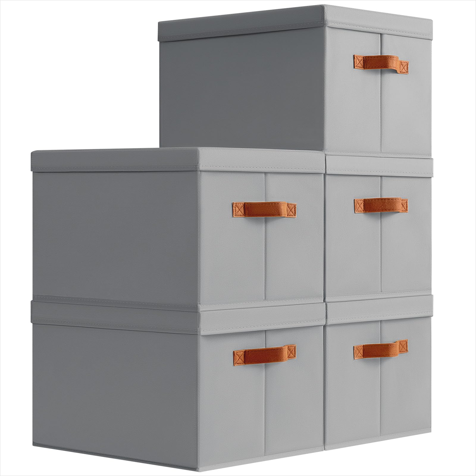 Homsorout Storage Bins with Lids - Fabric Storage Baskets for Shelves, 6 Pack Foldable Decorative Boxes with Handles, Stackable Organizer Bins for Home, Nursery, Dorm, Beige
