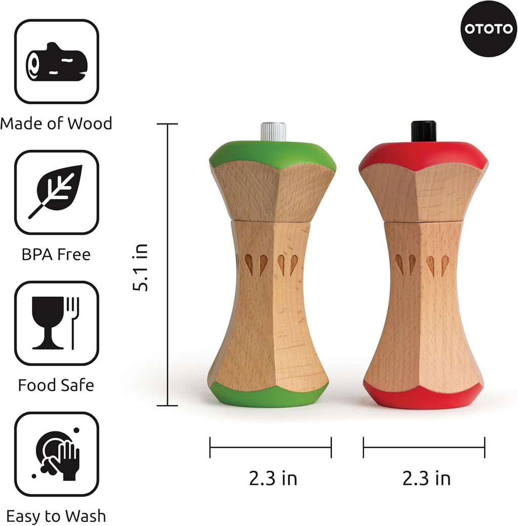 OTOTO Twin Spice Salt and Pepper Grinder Set - Apple-Designed Unique Kitchen Gadgets, Cute Kitchen Accessories, Pepper Spice Grinder, Salt and Pepper Shakers Set, Apple Gift, Kitchen Cooking Gifts
