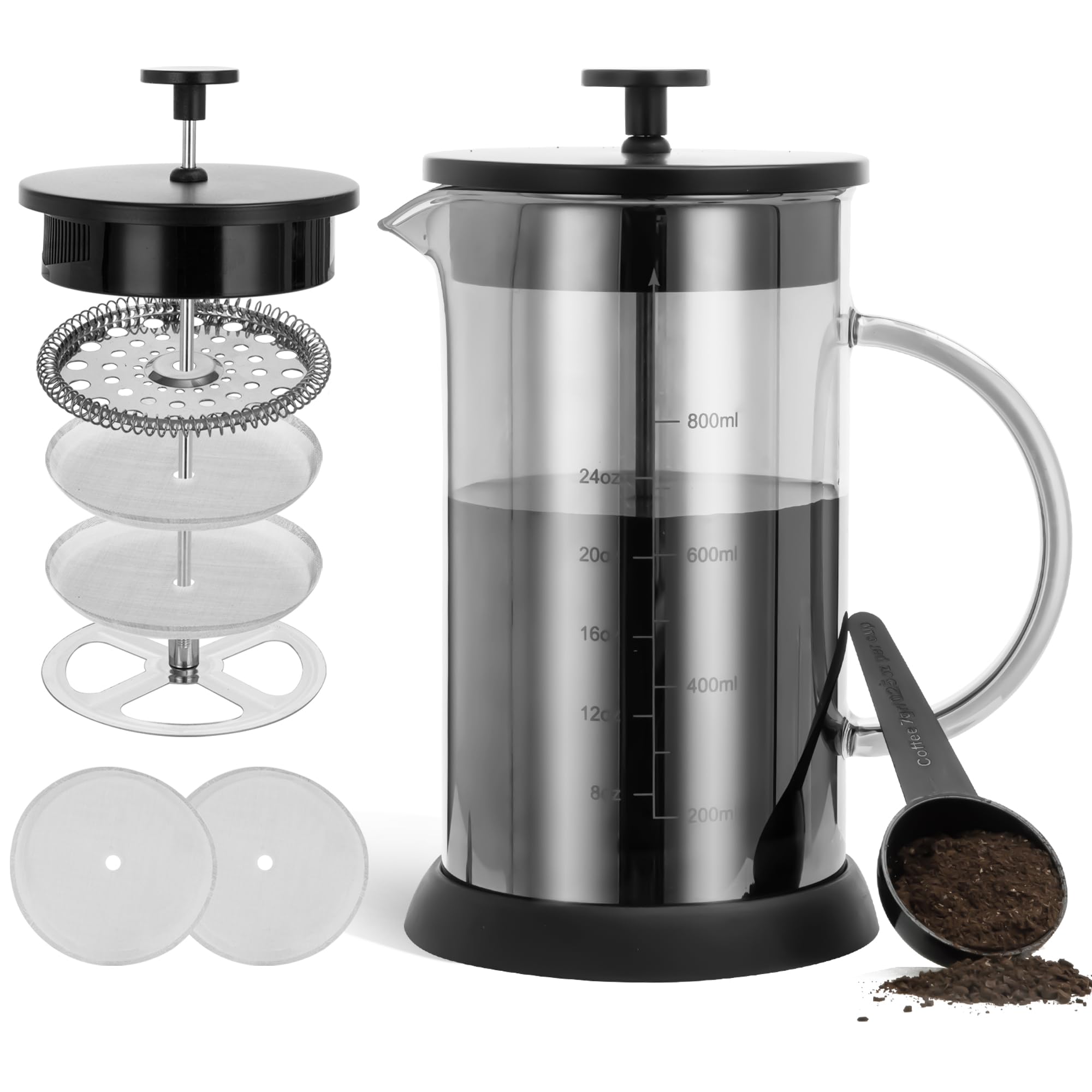 YMMIND French Press Coffee Maker 304 Stainless Steel Coffee Press,with 4 Filters System, Heat Resistant Thickness Borosilicate French Press Glass, BPA-Free Brewed Tea Pot Coffee Plunger(Copper 12oz)