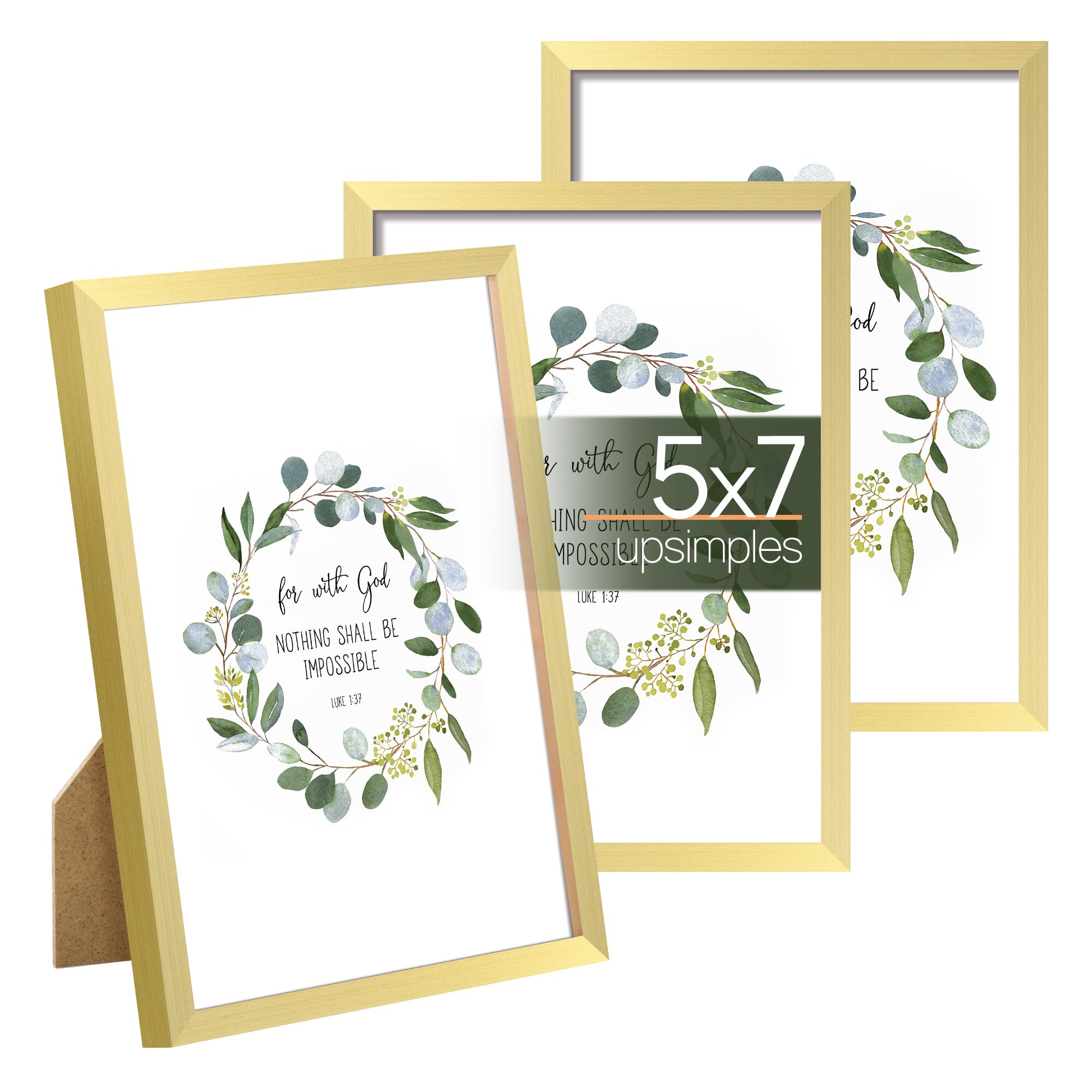 upsimples 5x7 Picture Frame Set of 3, Made of High Definition Glass for 5 x 7 Black Frames, Wall and Tabletop Display Thin Border Photo Frame for Home Décor