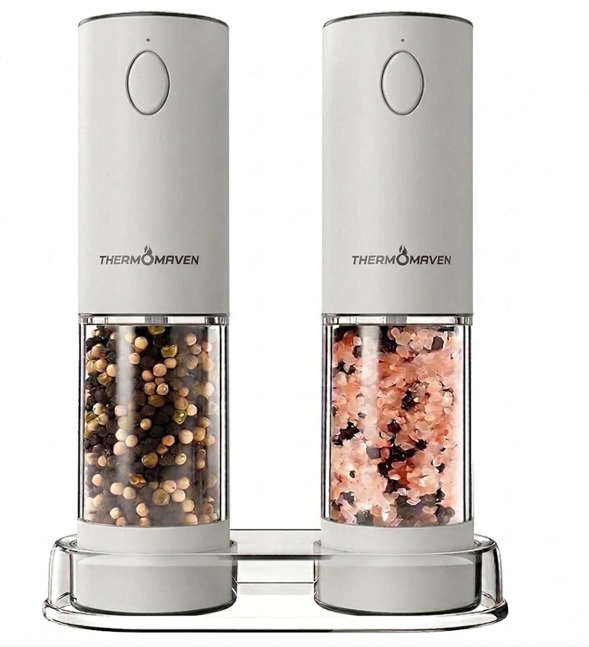 ThermoMaven Upgraded Larger Capacity Electric Salt and Pepper Grinder Set, 110ml Rechargeable Salt and Pepper Shaker with LED Light, Stainless Steel Automatic Pepper Mill with 6 Adjustable Coarseness