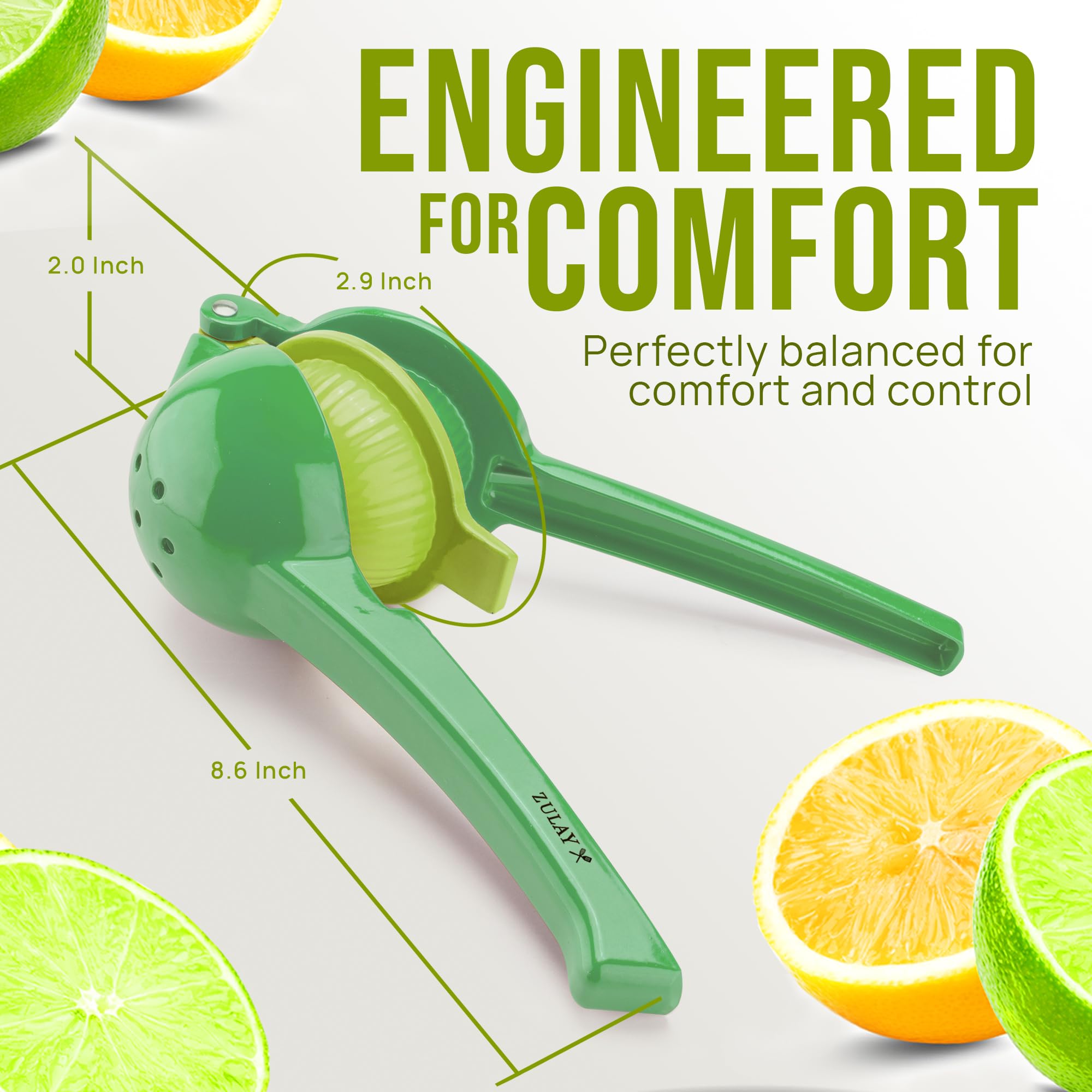 Zulay Kitchen Metal 2-in-1 Lemon Squeezer - Sturdy Max Extraction Hand Juicer Lemon Squeezer Gets Every Last Drop - Easy to Clean Manual Citrus Juicer - Easy-Use Lemon Juicer Squeezer - Yellow/Green