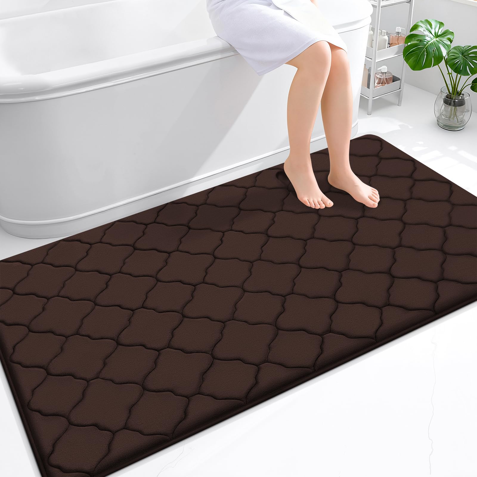 OLANLY Memory Foam Bath Mat Rug 24x16, Ultra Soft and Absorbent Bathroom Rugs, Non-Slip, Comfortable, Machine Washable Bath Carpet for Bathroom Floor, Tub, Shower and Home Decor Accessories, Black