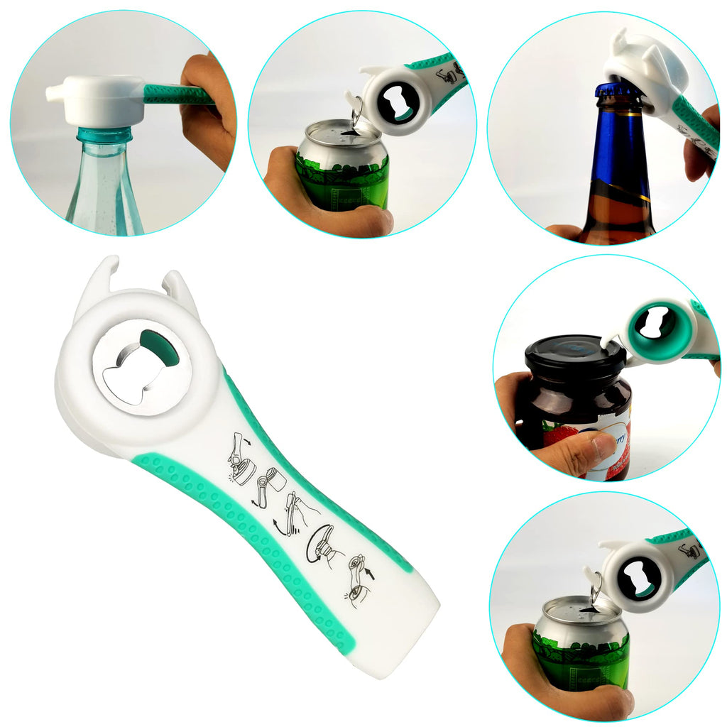 Otstar 6-in-1 Jar Opener & Bottle Opener Set for Weak Hands - Multi-Function Kitchen Opener Tool for Seniors with Arthritis, Elderly - Includes Jar Lid Gripper Pad, Corkscrew Opener