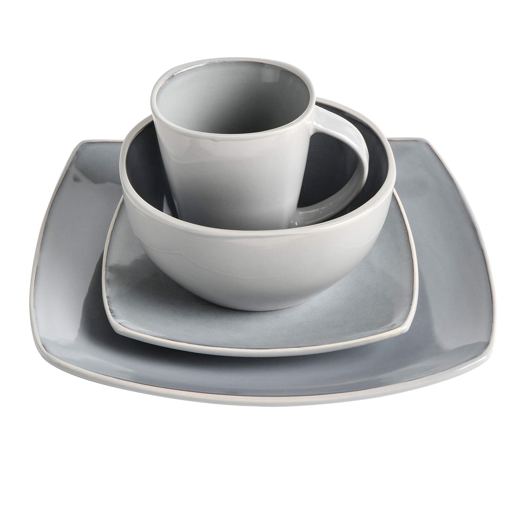 Gibson Elite Soho Lounge Square 16-Piece Dinnerware Set, Service for 4, Reactive Glaze Stoneware Plates and Bowls, Modern Dishes, Microwave & Dishwasher Safe – Red and Black