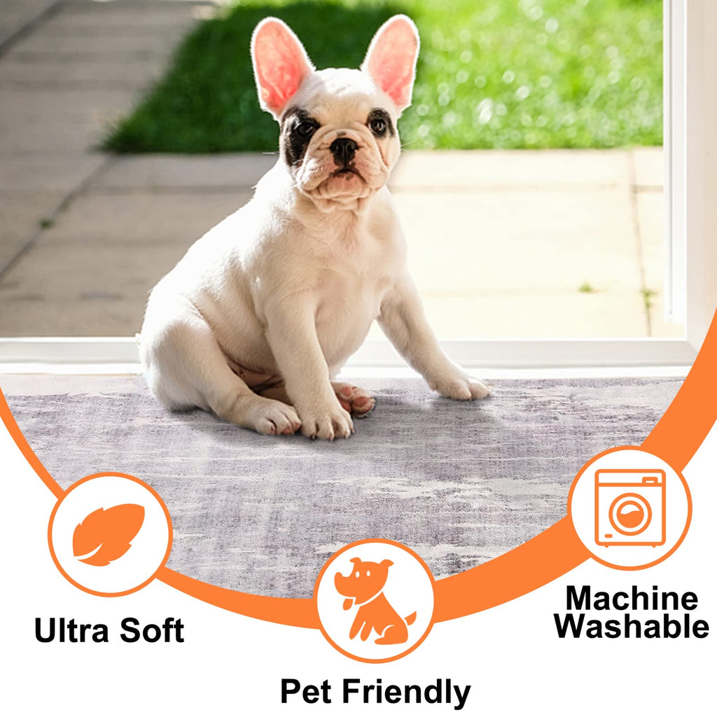 CRISTGEE Door Mat, Front Indoor Door Mat Faux Wool Non-Slip Entryway Rug Absorbent Abstract Throw Rug for Indoor Entrance Hallway Laundry Room, High Traffic Areas, 20X32 Inches, Gray Washable