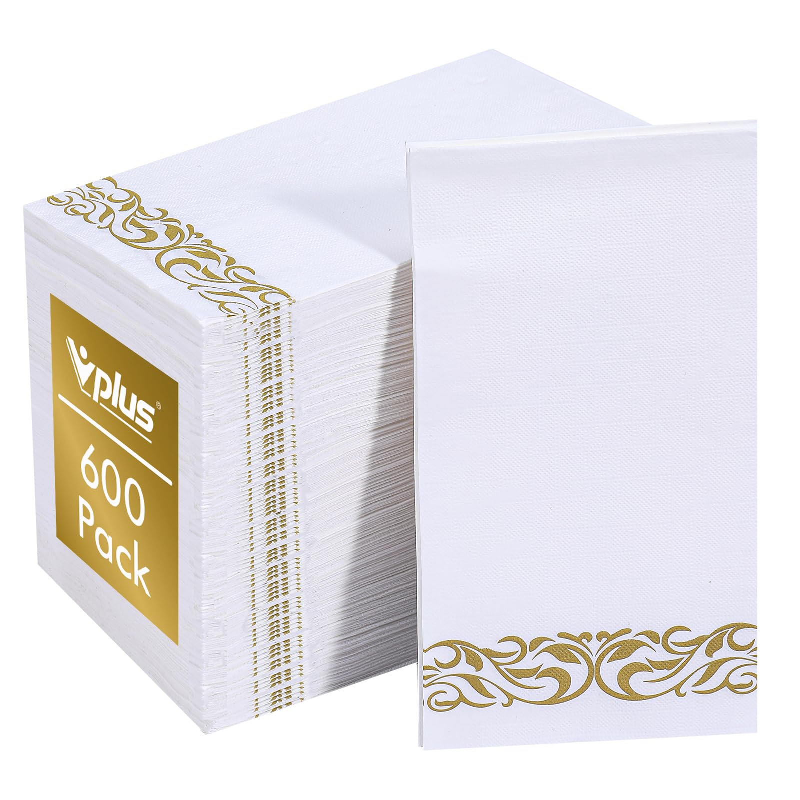 Vplus 600 Pack Paper Napkins Guest Towels Disposable Premium Quality 3-ply Dinner Napkins Disposable Soft, Absorbent, for Kitchen, Wedding, Parties, Dinners or Events(Gold)