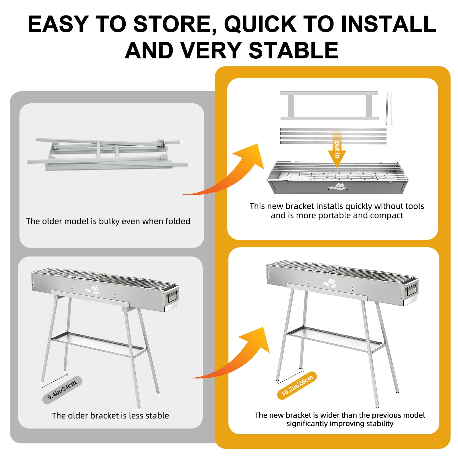 WILLBBQ Charcoal Grill Tailgate Parties, Patio, Beach Barbecues, Backyard Gatherings,Alloy Steel BBQ Barbecue Outdoor Grilling with Durable Support Frame and Dual Adjustable Vents (31.6x7.1x5.1 inch)