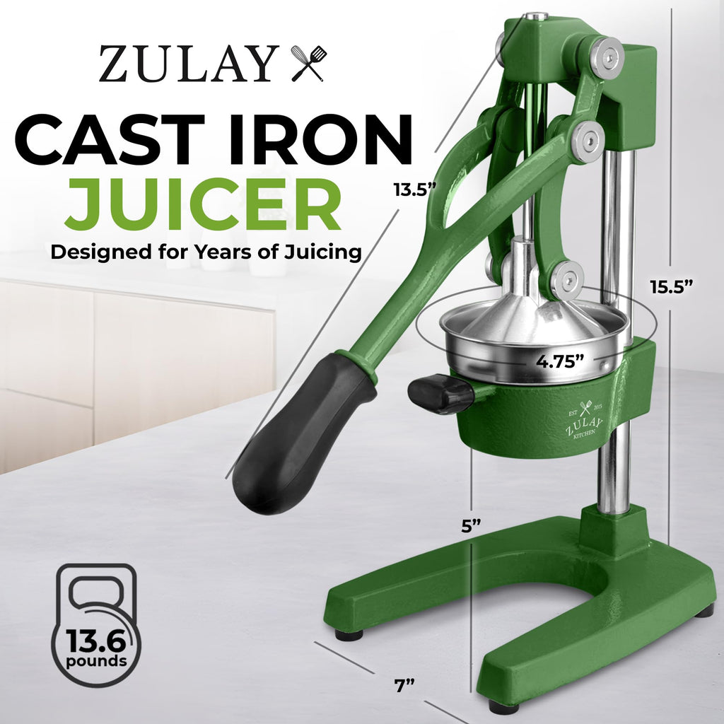 Zulay Kitchen Cast Iron Juicer - Easy-to-Clean Heavy-Duty Manual Juicer, Professional Citrus Juicer - Stainless Steel Lemon Squeezer - Manual Citrus Press & Orange Squeezer - Orange Juicer (Black)