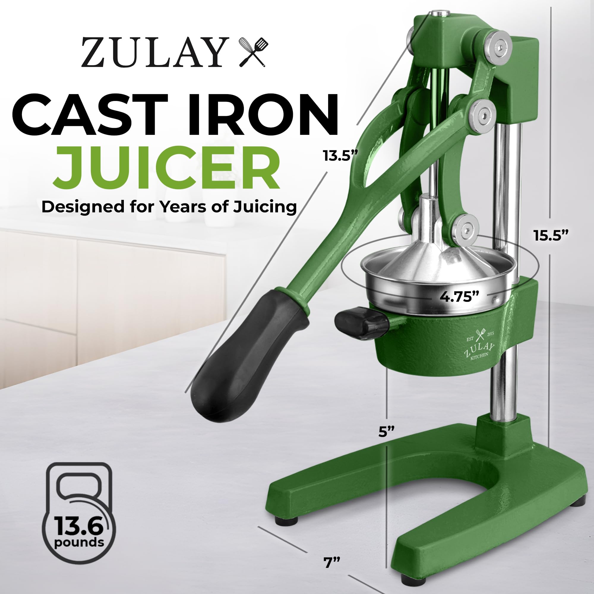 Zulay Kitchen Cast Iron Juicer - Easy-to-Clean Heavy-Duty Manual Juicer, Professional Citrus Juicer - Stainless Steel Lemon Squeezer - Manual Citrus Press & Orange Squeezer - Orange Juicer (Black)