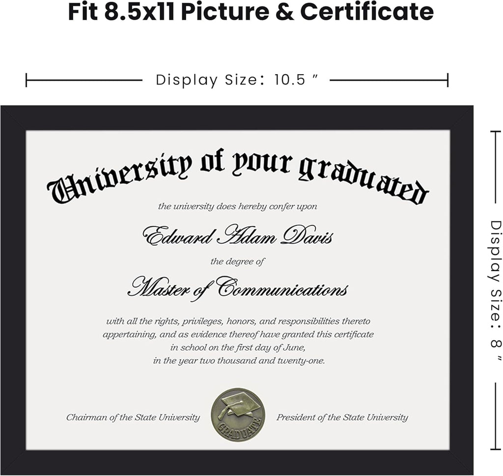 upsimples Certificate Frame with Clear Plexiglass, 8.5 by 11 Picture Diploma Document Degree Frames for Wall and Tabletop, Black, 1 Pack