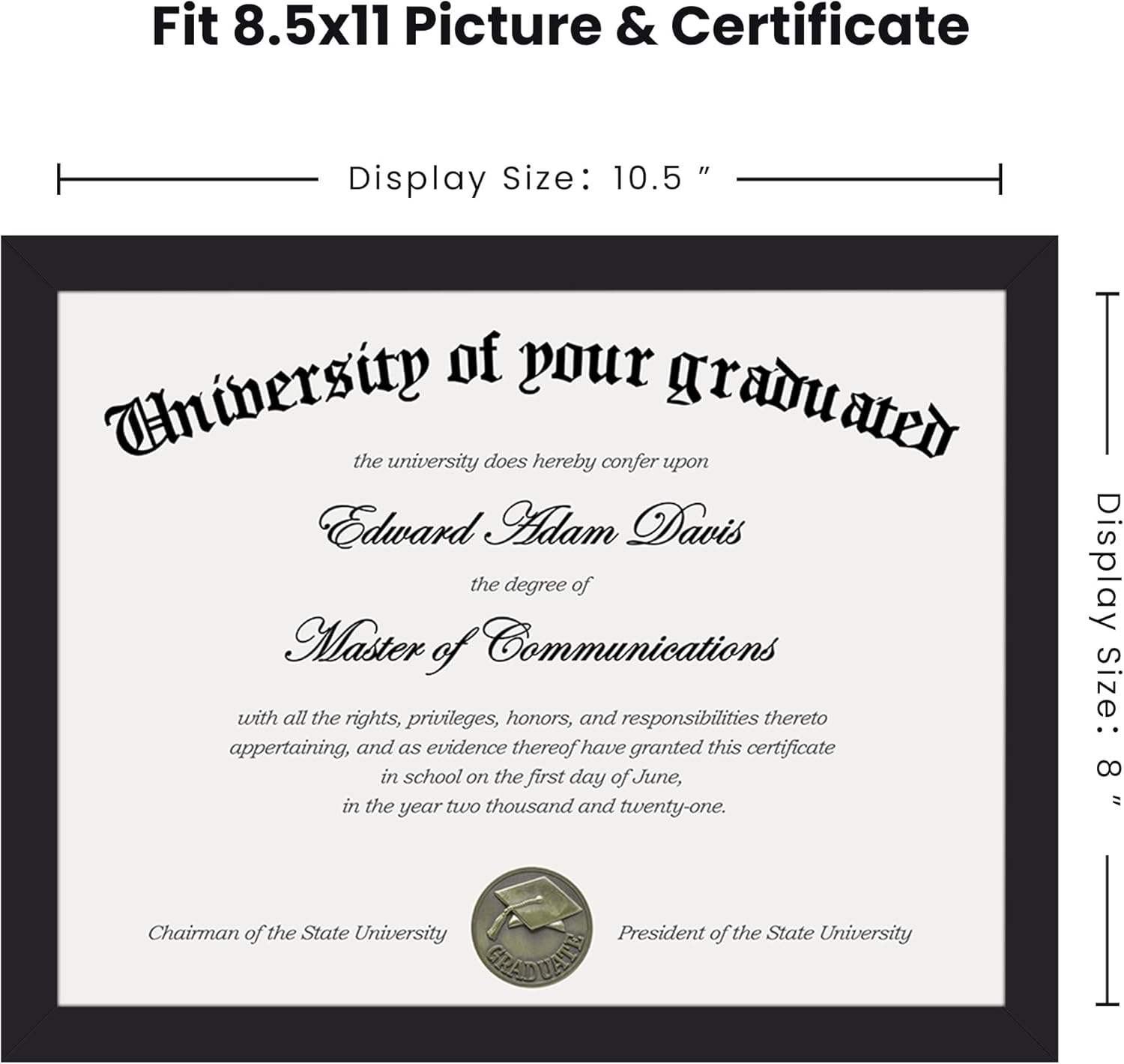 upsimples Certificate Frame with Clear Plexiglass, 8.5 by 11 Picture Diploma Document Degree Frames for Wall and Tabletop, Black, 1 Pack