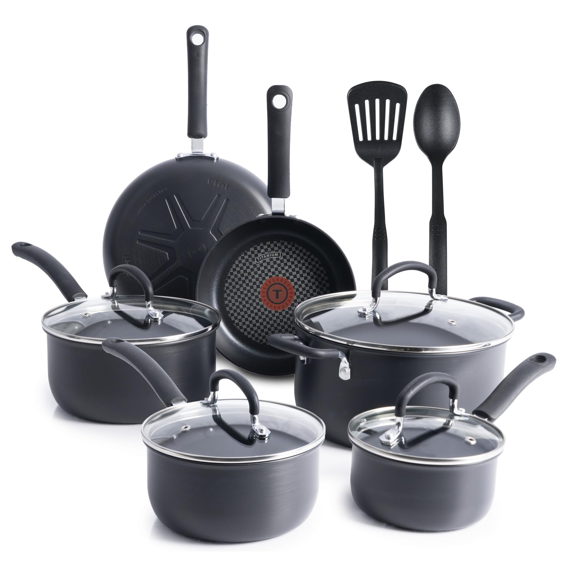 T-Fal Ultimate Hard Anodized Nonstick Pots and Pans Set 17 Piece, Nonstick Cookware Set with Fry Pan, Saucepans, Saute-Pan, Griddle, Dishwasher Safe, Onyx
