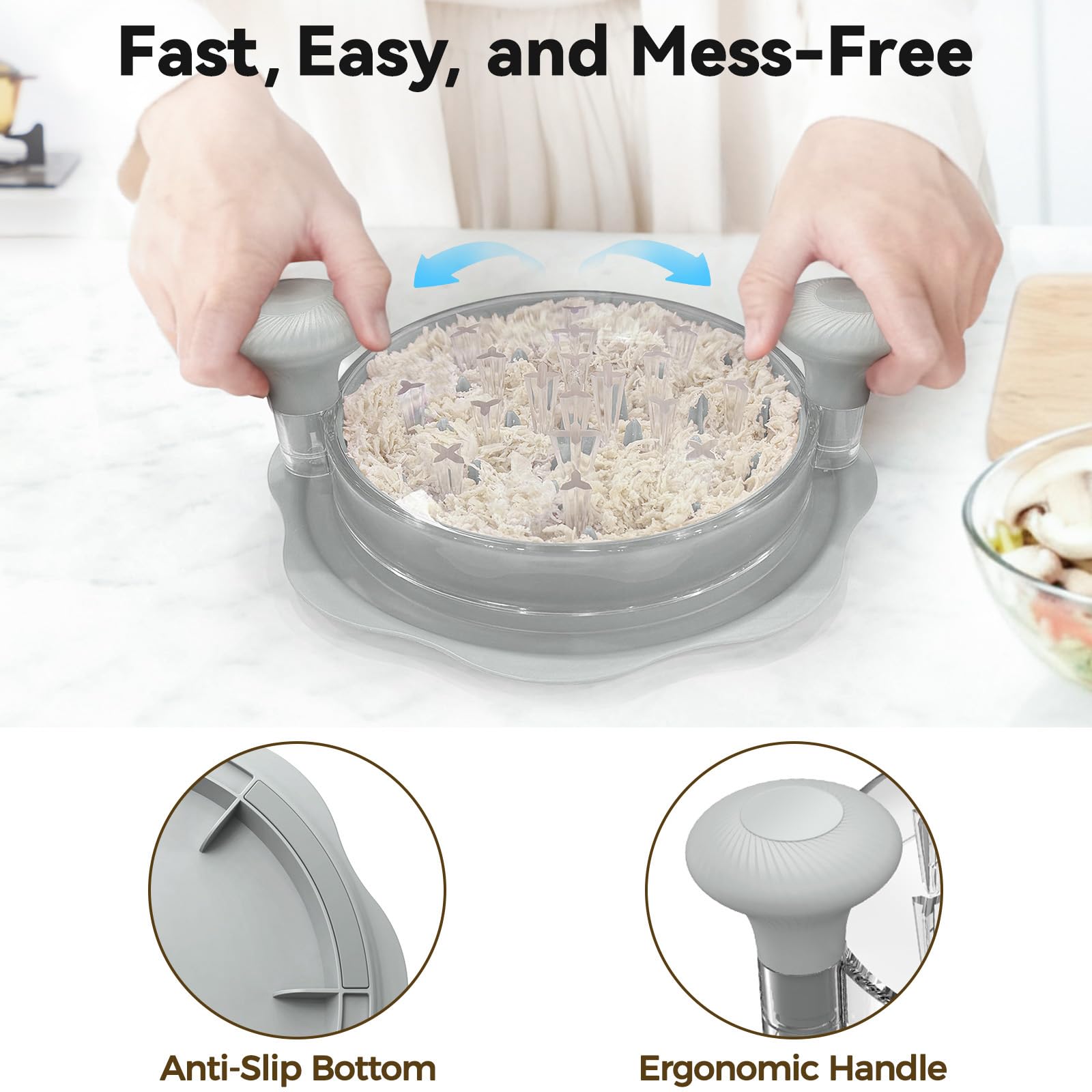 Ukeetap 10" Pro Chicken Shredder Tool Twist Large for Kitchen, BPA-Free Food-Safe Meat Grinder, Visible Chicken Breast Meat Shredder with Strong Anti-Slip Bottom & Ergonomic Handle, Black