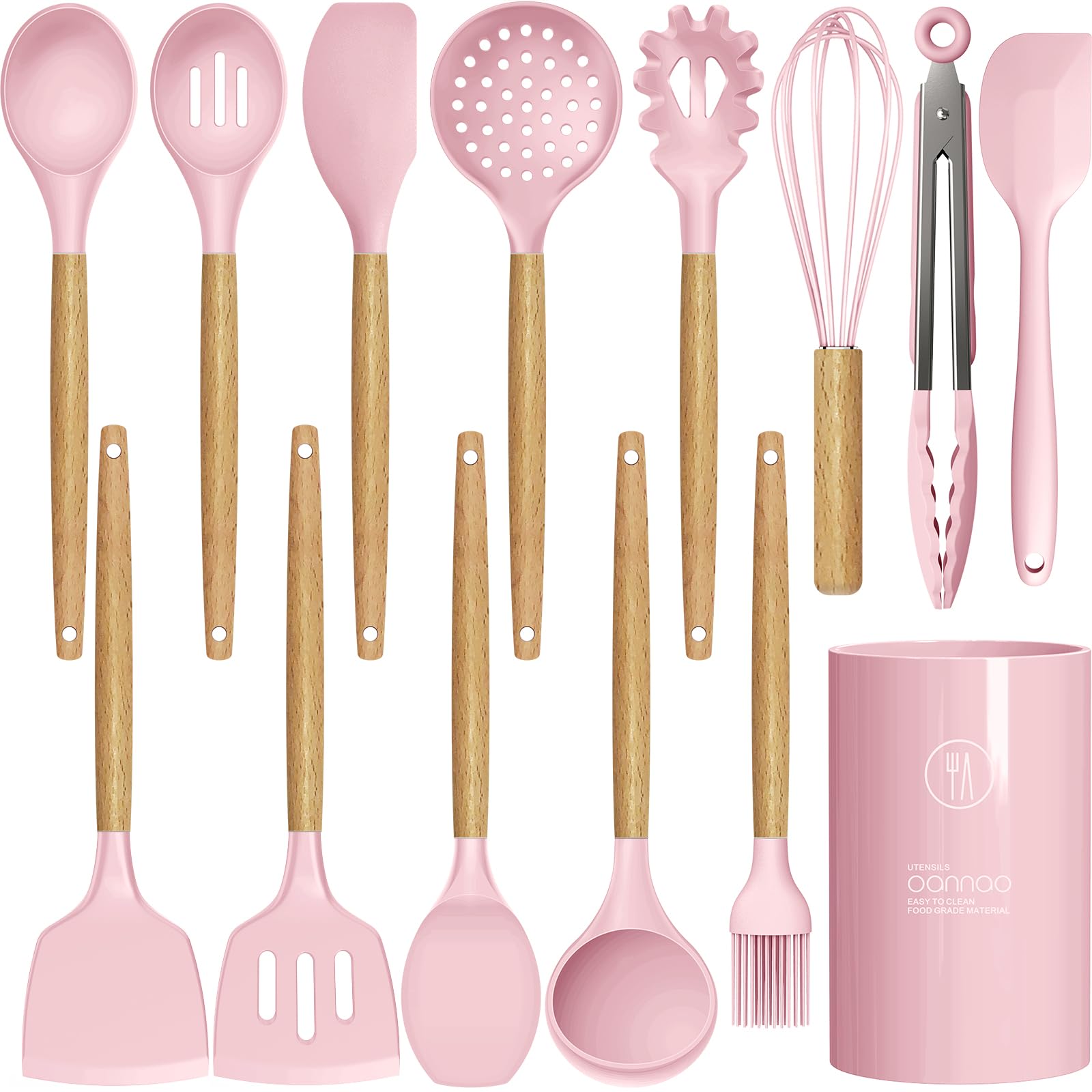 oannao Silicone Cooking Utensils Kitchen Utensil Set - 446°F Heat Resistant Silicone Kitchen Utensils Set, Spatula,Turner Tongs, Spoon, Whisk,Kitchen Gadgets for Nonstick Cookware, BPA Free (Gray)