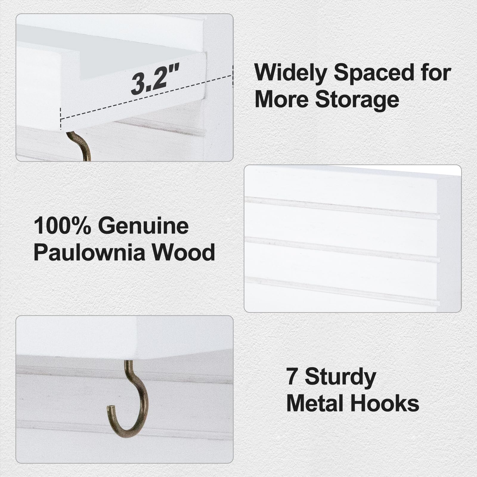 Decorative Key Holder for Wall with Shelf, Entryway Shelf with Hooks Holds Leashes, Jackets and Glasses – Sturdy Wood Keyholder Entrance Hanger with Mounting Hardware (Black, Medium)
