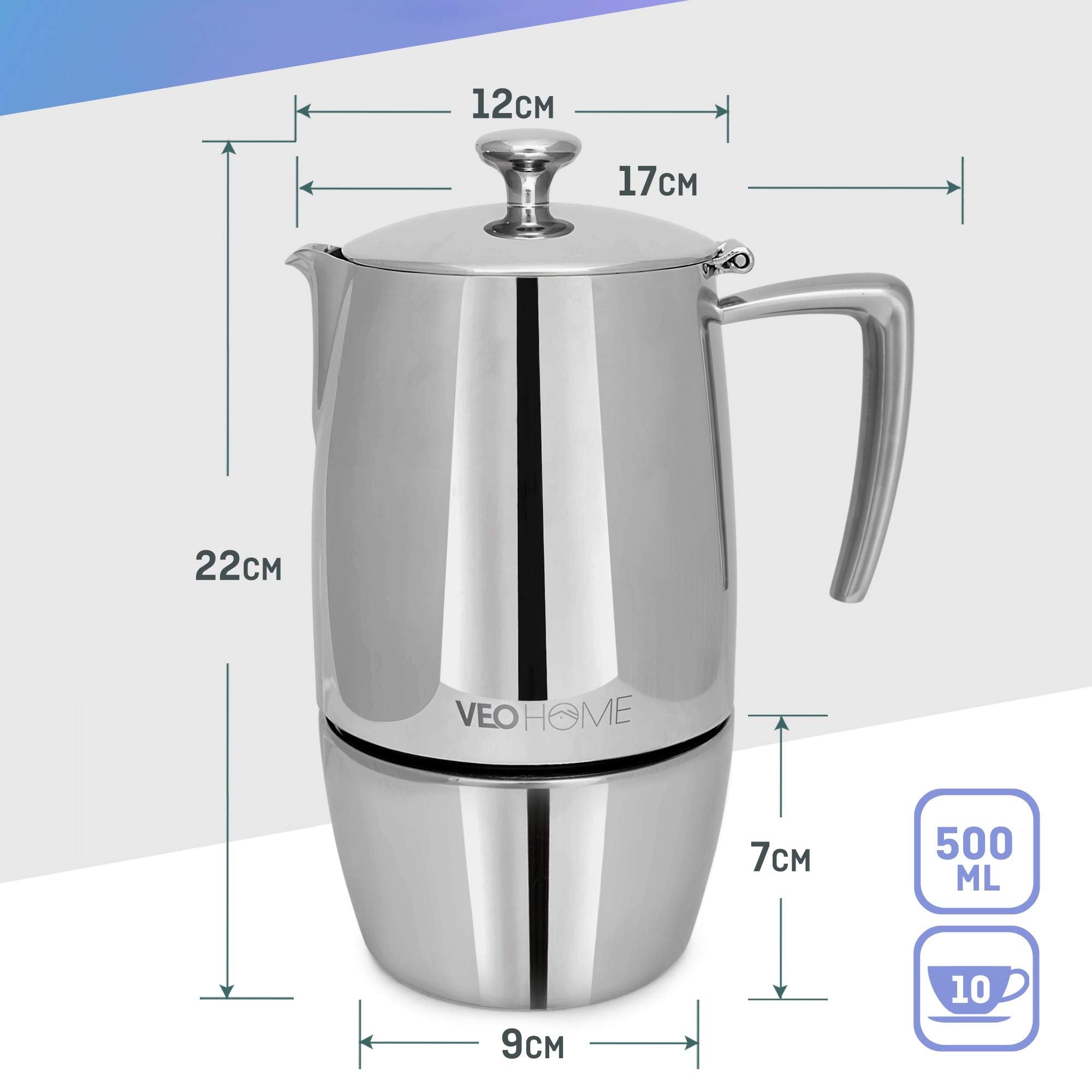 VeoHome Stovetop Espresso Coffee Maker - l Multi-Stove Stainless Steel Induction Moka Pot (300 mL)
