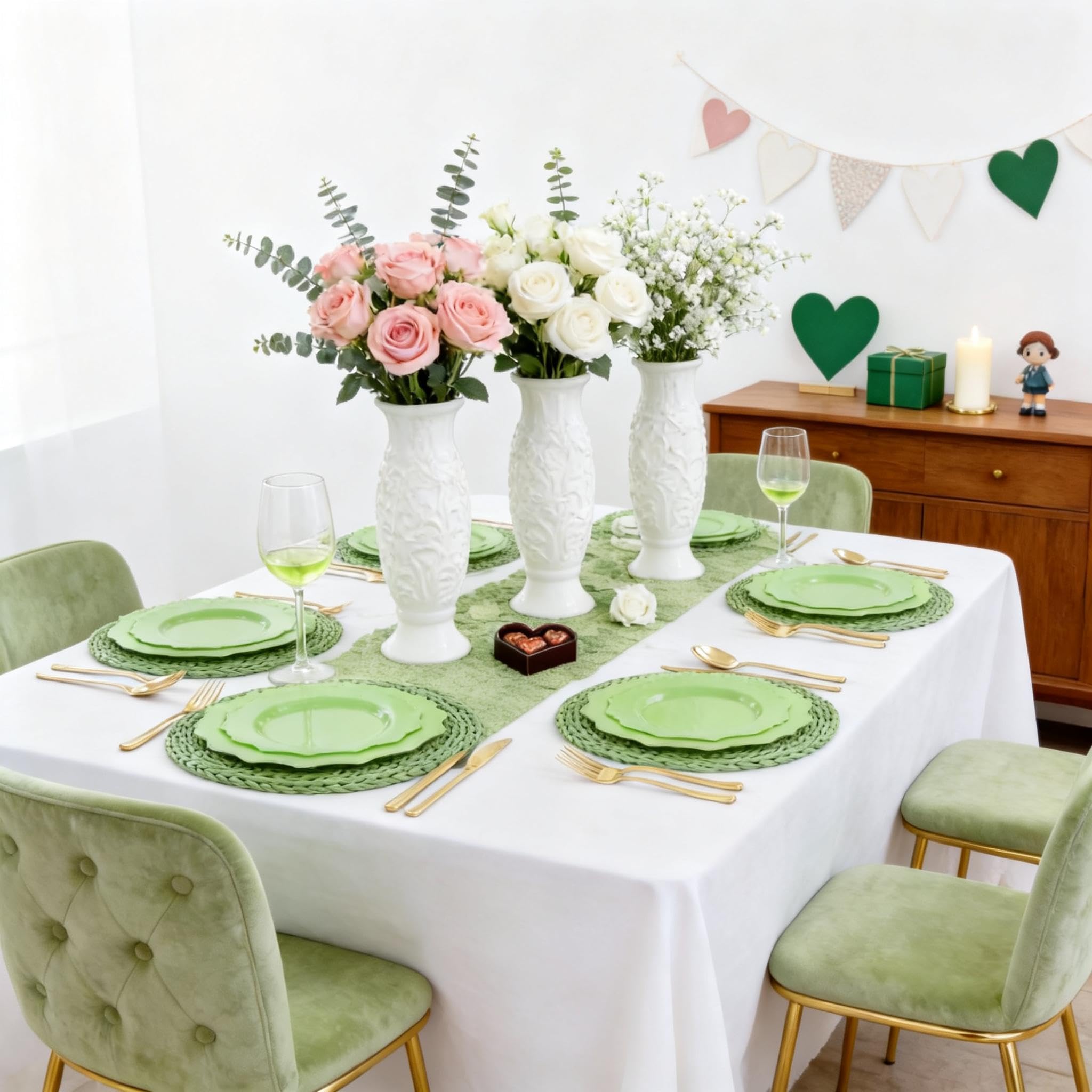 COLOSUS 60PCS White Plastic Plates for 30 guests-Fancy Plastic Beaded Plates,Plastic Plates for Party, Elegant White plates,Include 30 PCS 10.5" Dinner plates & 30PCS 8.25" Dessert plates for easter