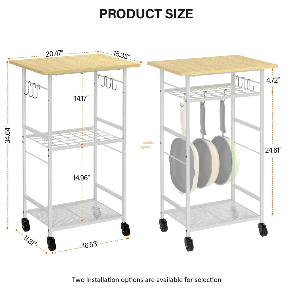 ThreeHio Rolling Kitchen Microwave Cart, 3 Tier Microwave Table Stand with Adjustable Shelf, Kitchen Storage Rack on Wheels, Coffee Station Cart Rack Shelf Organizer for Living Room Office, Balcony