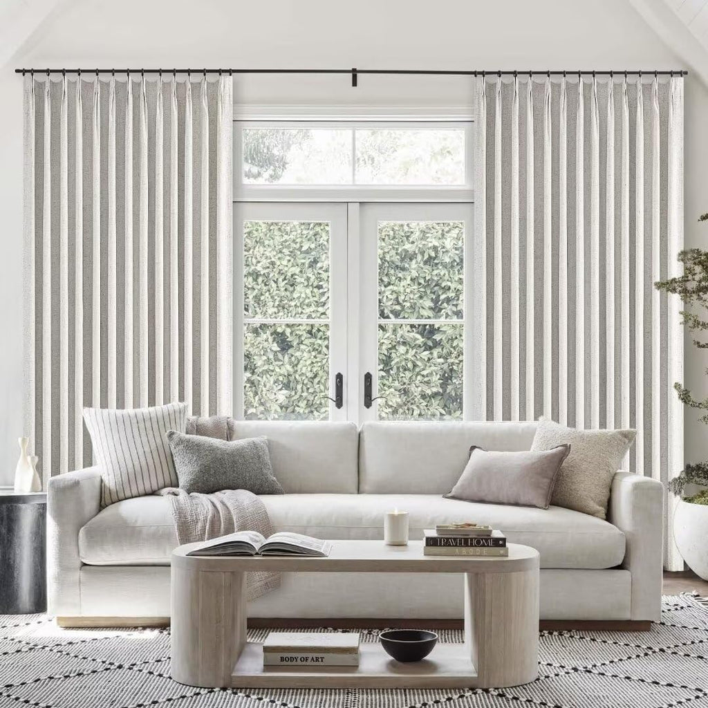 Extral Wide Curtains, Pinch Pleated 100% Blackout Linen Drapery Panels with Hooks, Pinch Pleat Drapes for Patio Sliding Door Large Window Living Room Track, 72" Wx96 L 2 Panel