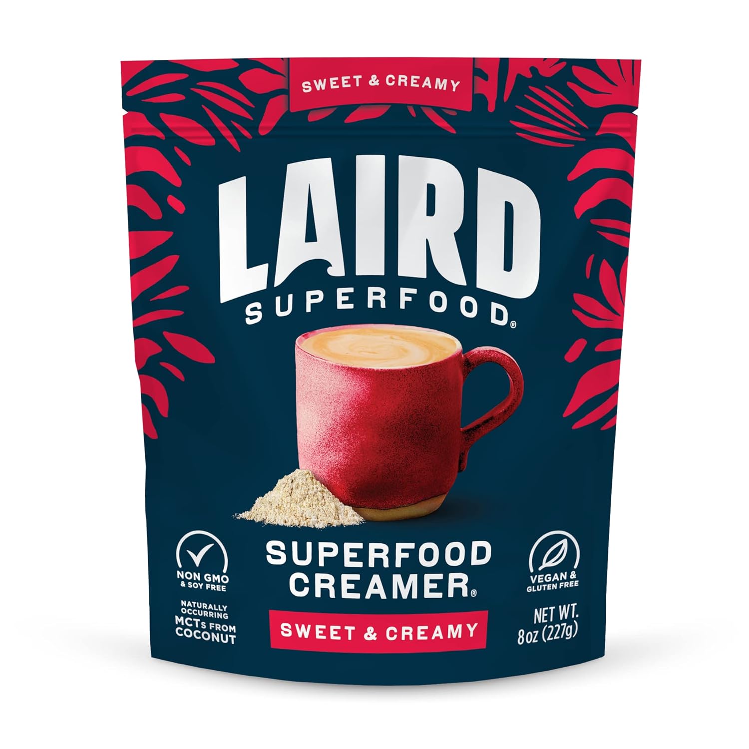Laird Superfood Non-Dairy Coconut Powder Creamer - Sweet & Creamy + Adaptogens - Superfood Creamer with Functional Mushrooms - Non-GMO, Vegan, 8 oz. Bag, Pack of 1