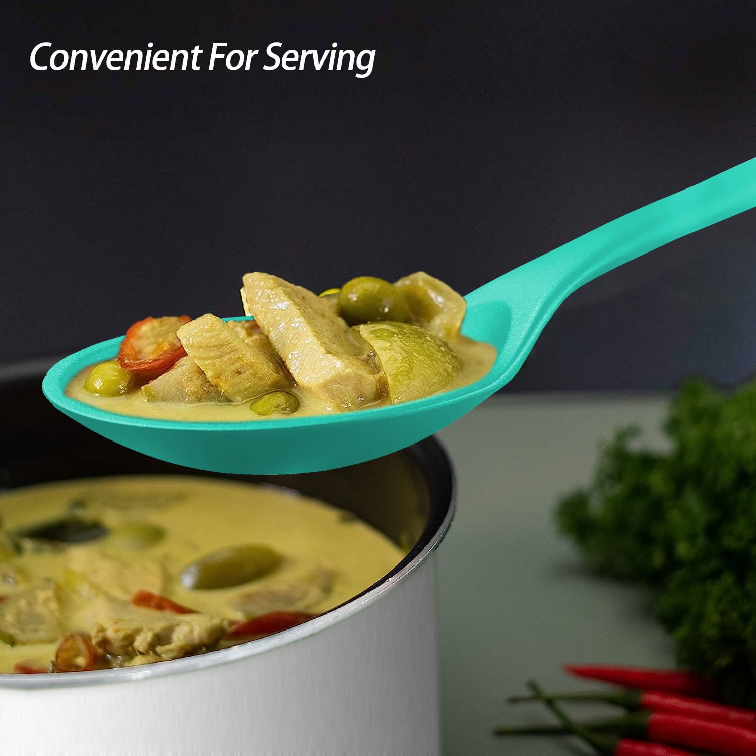 Silicone Spoons for Cooking - Extra Large Kitchen Spoons for Mixing, Serving, & Stirring - 600°F Heat-Resistant Non Stick Utensils Ladle & Skimmer- Dishwasher Safe, Black