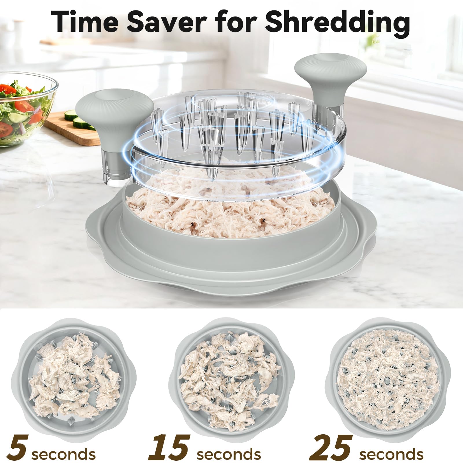 Ukeetap 10" Pro Chicken Shredder Tool Twist Large for Kitchen, BPA-Free Food-Safe Meat Grinder, Visible Chicken Breast Meat Shredder with Strong Anti-Slip Bottom & Ergonomic Handle, Black
