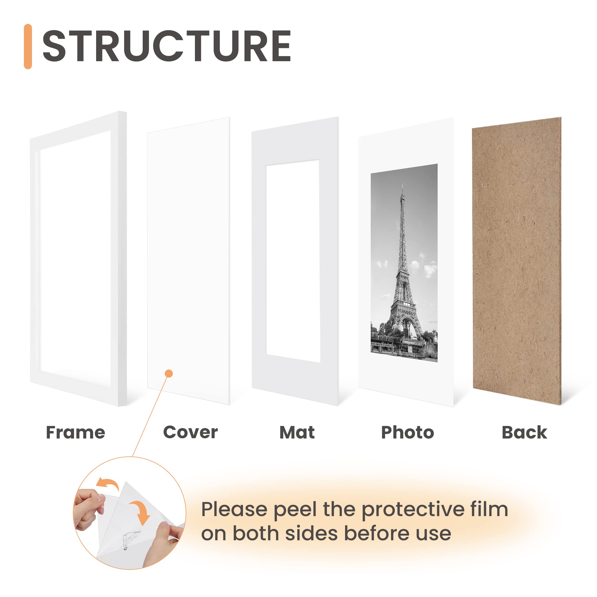 upsimples 8x10 Picture Frame Set of 5, Display Pictures 5x7 with Mat or 8 x 10 Without, Wall Gallery Photo Frames, Black