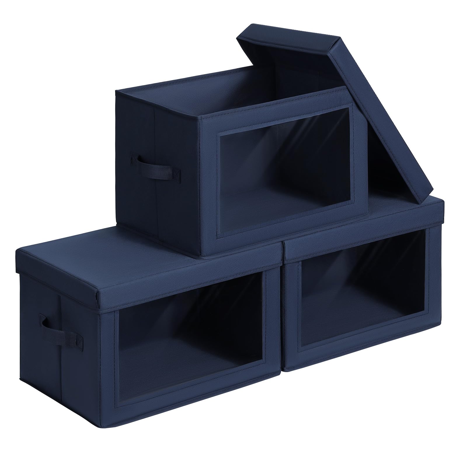 Homsorout Storage Bins with Lids - Fabric Storage Boxe with Window, Collapsible Closet Organizers with Handles, 3 Pack Decorative Bin, Home Cubes Baskets for Clothes, Hat, Books, Dark Grey