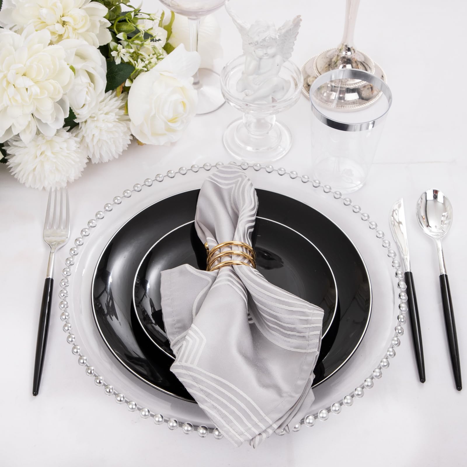 DaYammi 150Pcs Gold Plastic Plates with Disposable Silverware,White Gold Disposable Dinnerware Set - 30 Dinner Plate,30 Dessert Plate,90 Gold Cutlery with White Handles,Fancy Plates for Party Wedding