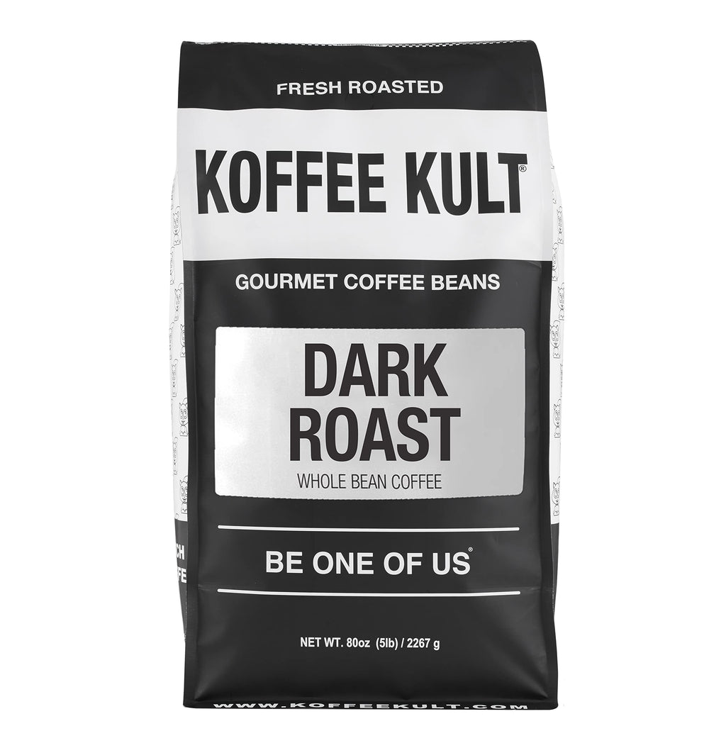 Koffee Kult Dark Roast Whole Bean Coffee - Small Batch 100% Arabica Gourmet Blend, Smooth and Well Balanced Artisan Roasted in 32oz Resealable Package
