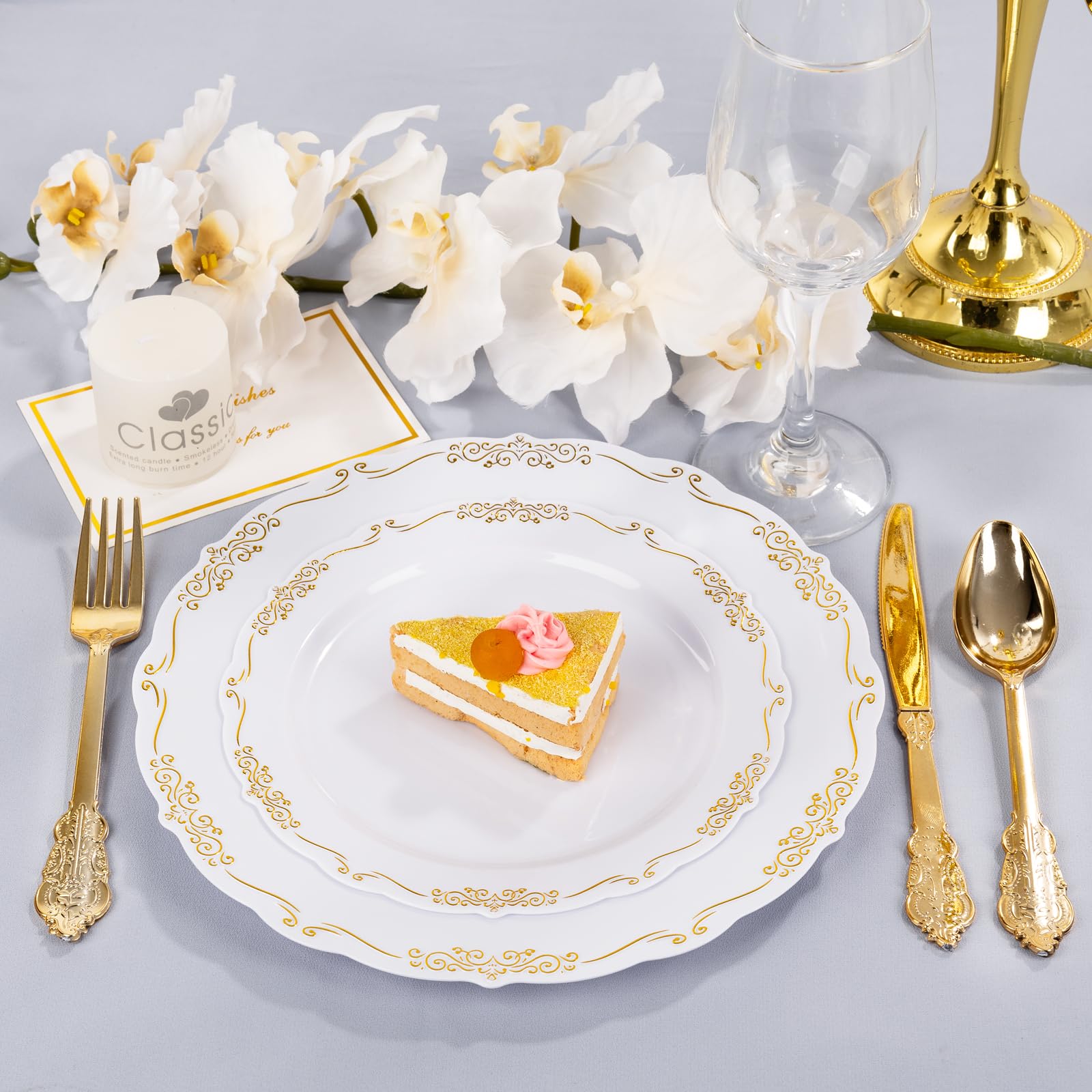 DaYammi 60PCS White Plastic Plates, Heavy Duty White Disposable Plates Premium 10inch Dinner Plates Hard Plastic Plates Disposable for Party Wedding Bridal Shower