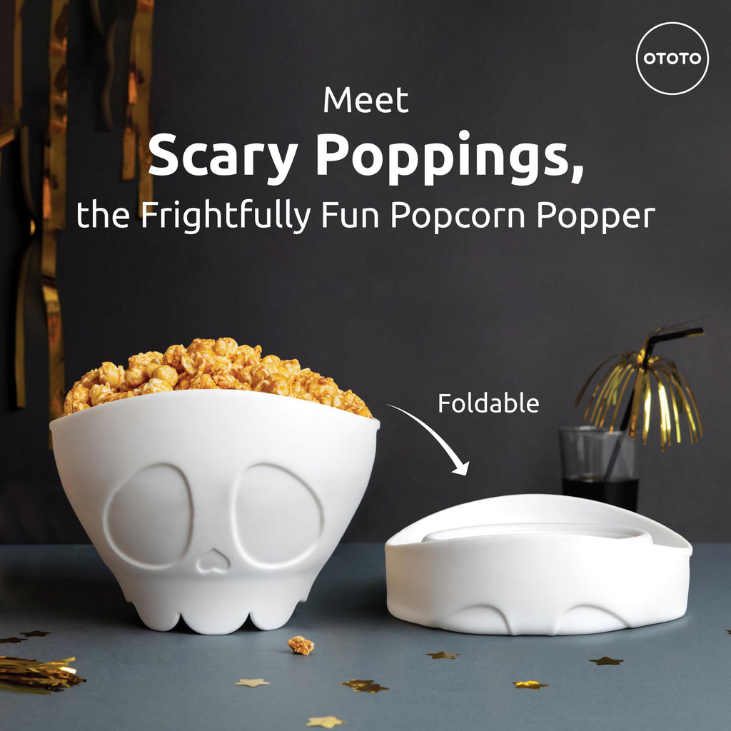 OTOTO New Scary Poppings Microwave Popcorn Popper - Gothic Popcorn Microwave Popper, Silicone Microwave Popcorn, Collapsible Bowl Popcorn Bowls, Halloween Goth Accessories Goth Gifts (White)