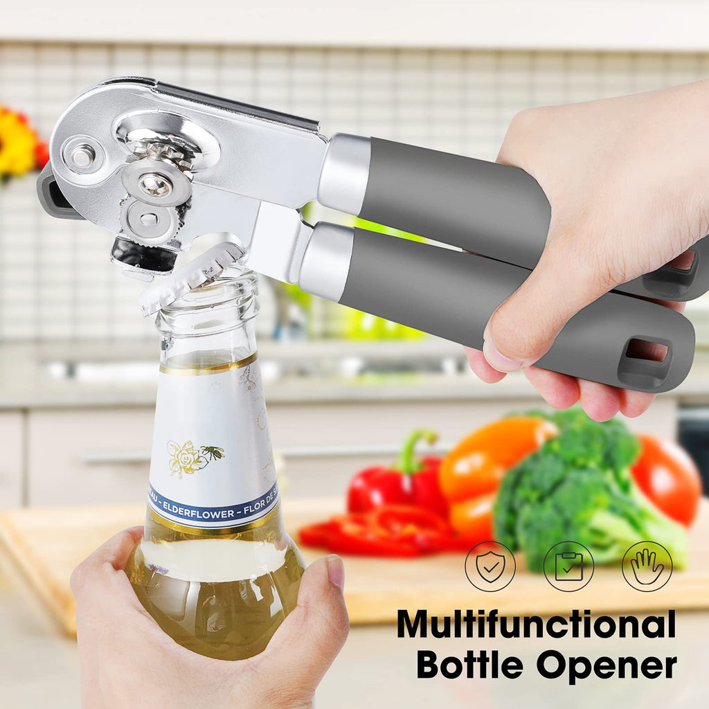 Beneno Heavy Duty Hand Can Opener Manual with Magnet, Durable Sharp Carbon Steel Blade Smooth Cutting, Big Effort-Saving Knob & Soft Grip Handle, Multifunctional Kitchen Tool with Bottle Opener, Green
