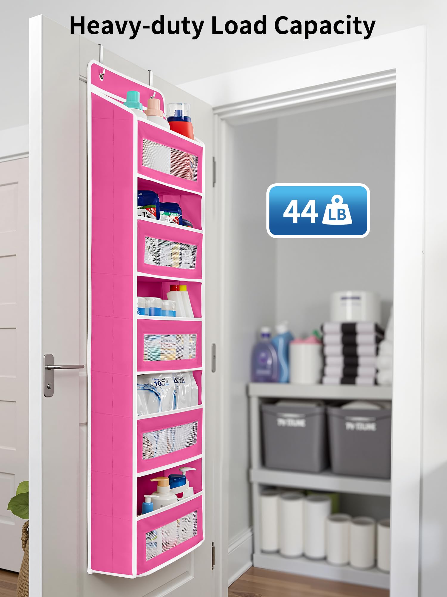 JARLINK Over The Door Organizer Storage, 5 Shelf Hanging Door Organizer with 5 Large Capacity Pockets, Anti Tilt 44 lb Load Behind Door Storage for Bedroom, Bathroom, Pantry, Nursery, (Grey)