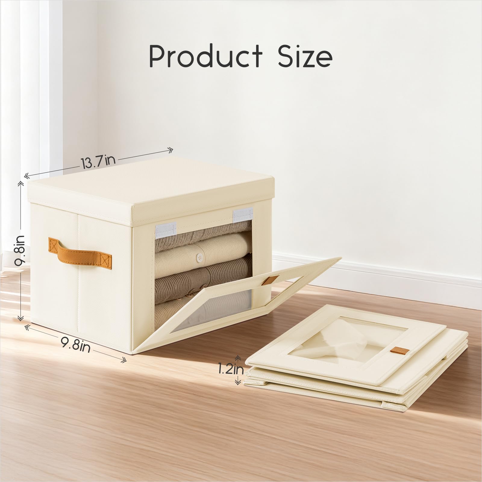 Homsorout Large Closet Storage Organizer - Clothes Storage Bins with Handles & Window, Collapsible Decorative Boxes with Lids, Fabric Containers for Living Room, Dorm, 2 Pack, Beige
