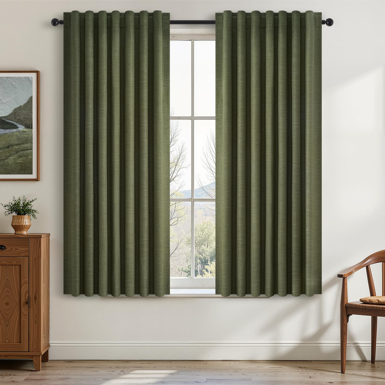 Topfinel Cream Linen Blackout Curtains 84 Inch Long for Bedroom Living Room, Ivory Pinch Pleat Back Tab Full Blackout Drapes Farmhouse Boho Curtains for Window, White Neutral Curtains 52" X 84" 7 FT
