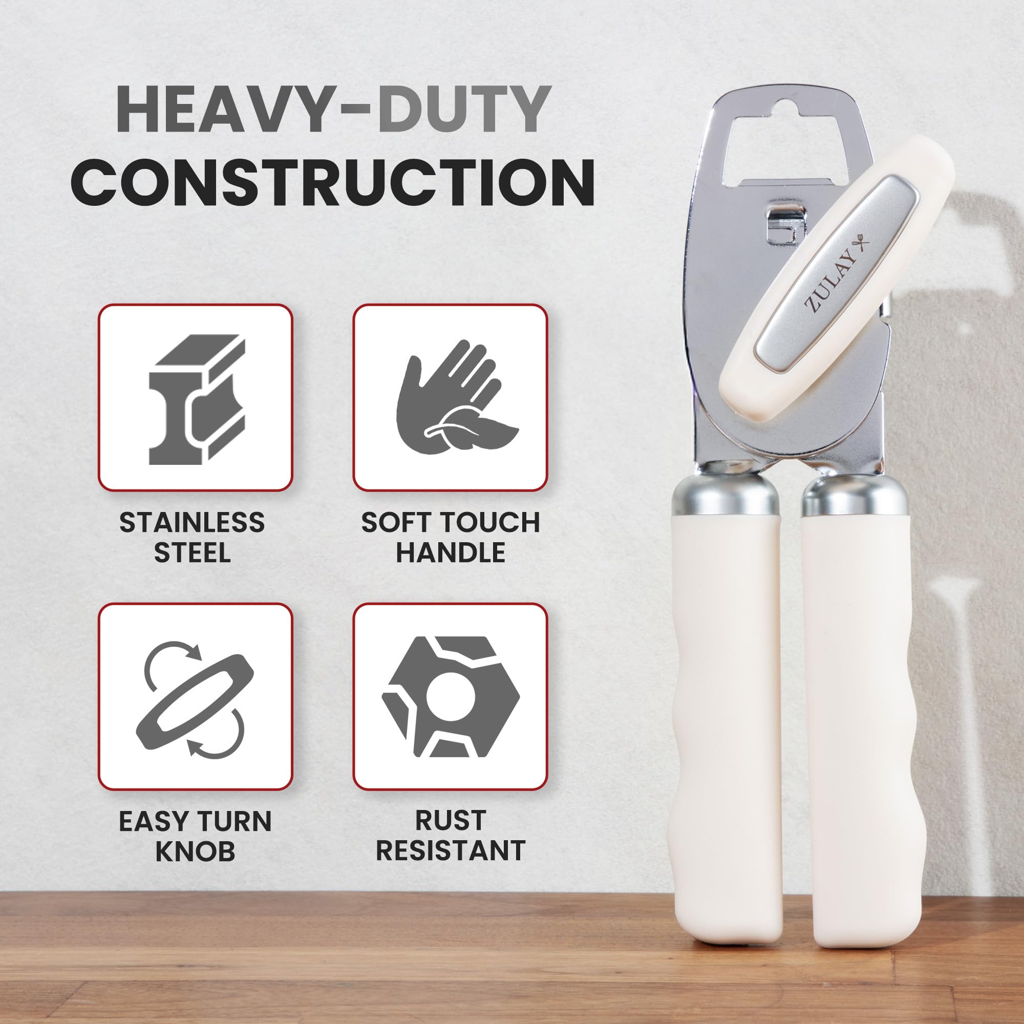 Zulay Kitchen COMFY™ Can Opener Manual with Bottle Opener - Rust Proof Stainless Steel Manual Can Opener With Turn Knob & Comfy Soft Grip Handles - Black