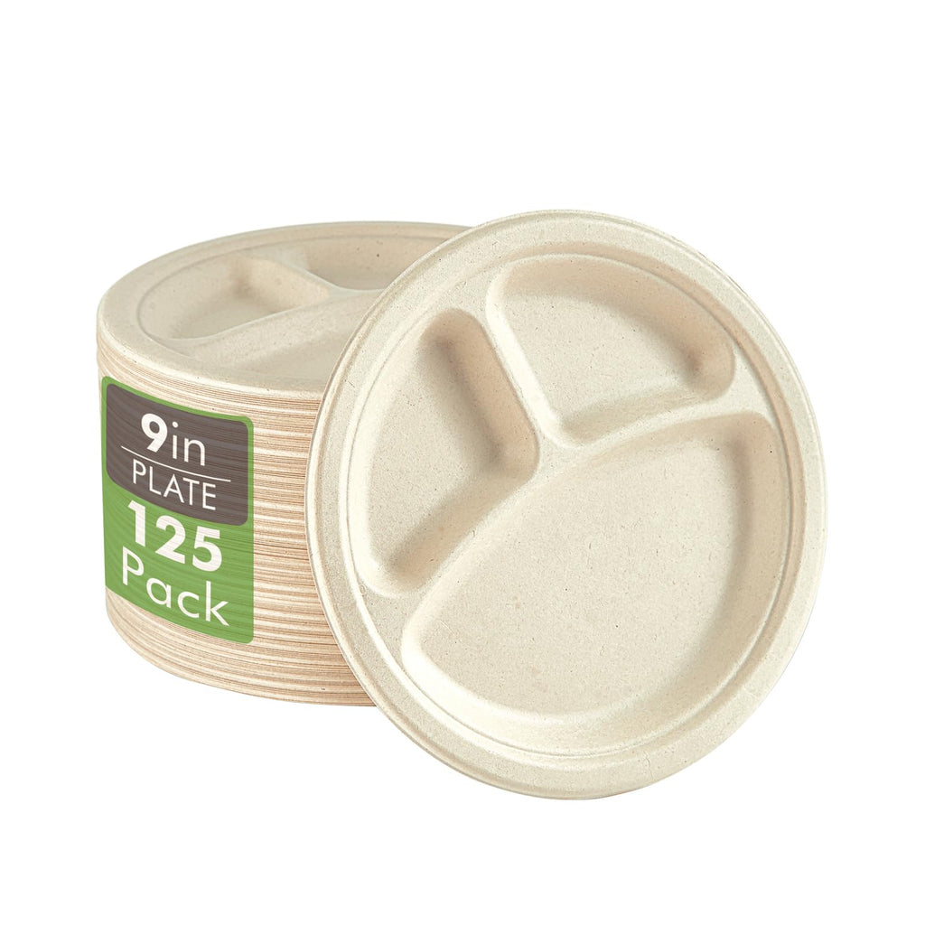 Vplus 200 Pack Paper Plates 7 inch 100% Compostable, Heavy-Duty Disposable Paper Plates Bagasse Natural Biodegradable Eco-Friendly Sugarcane