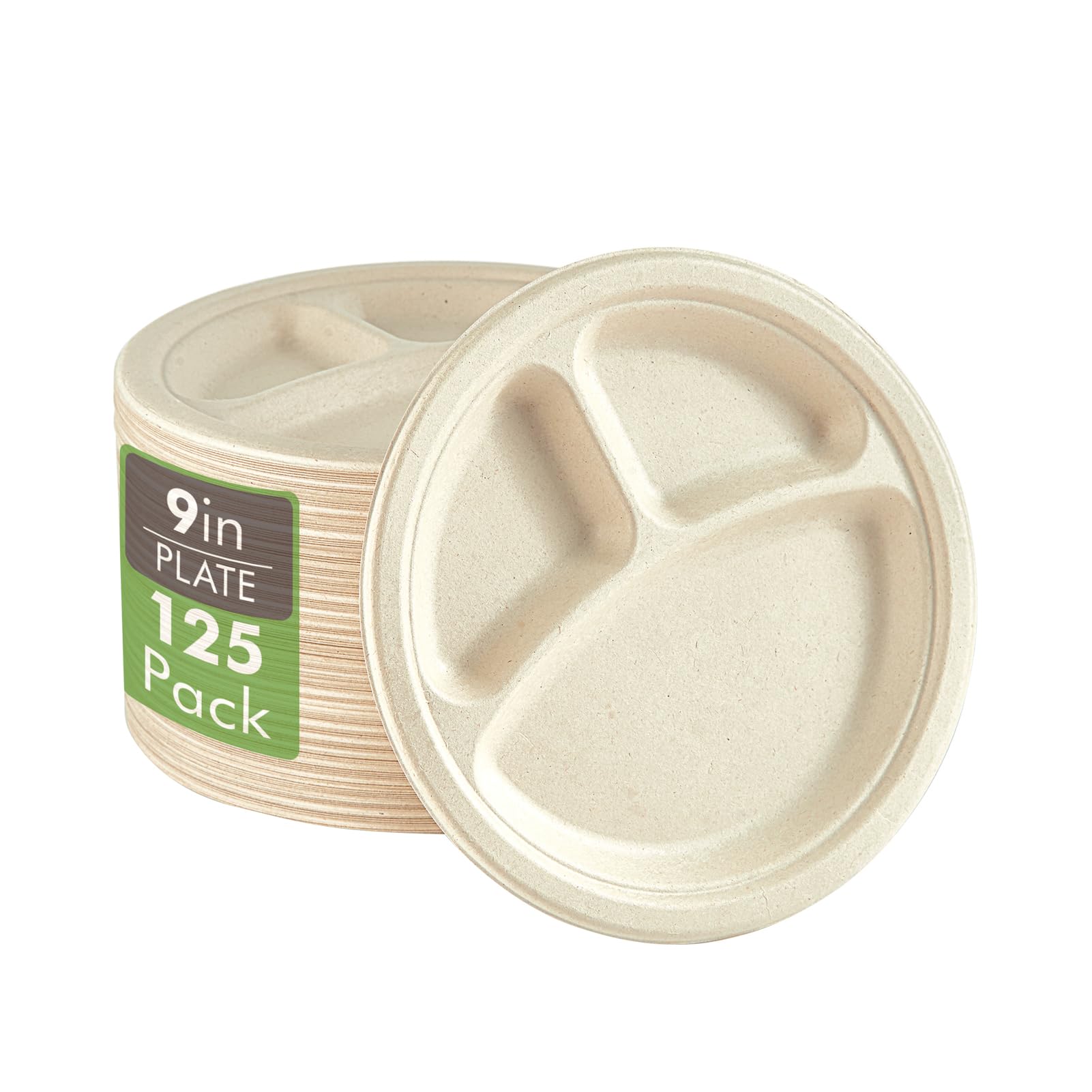 Vplus 200 Pack Paper Plates 7 inch 100% Compostable, Heavy-Duty Disposable Paper Plates Bagasse Natural Biodegradable Eco-Friendly Sugarcane