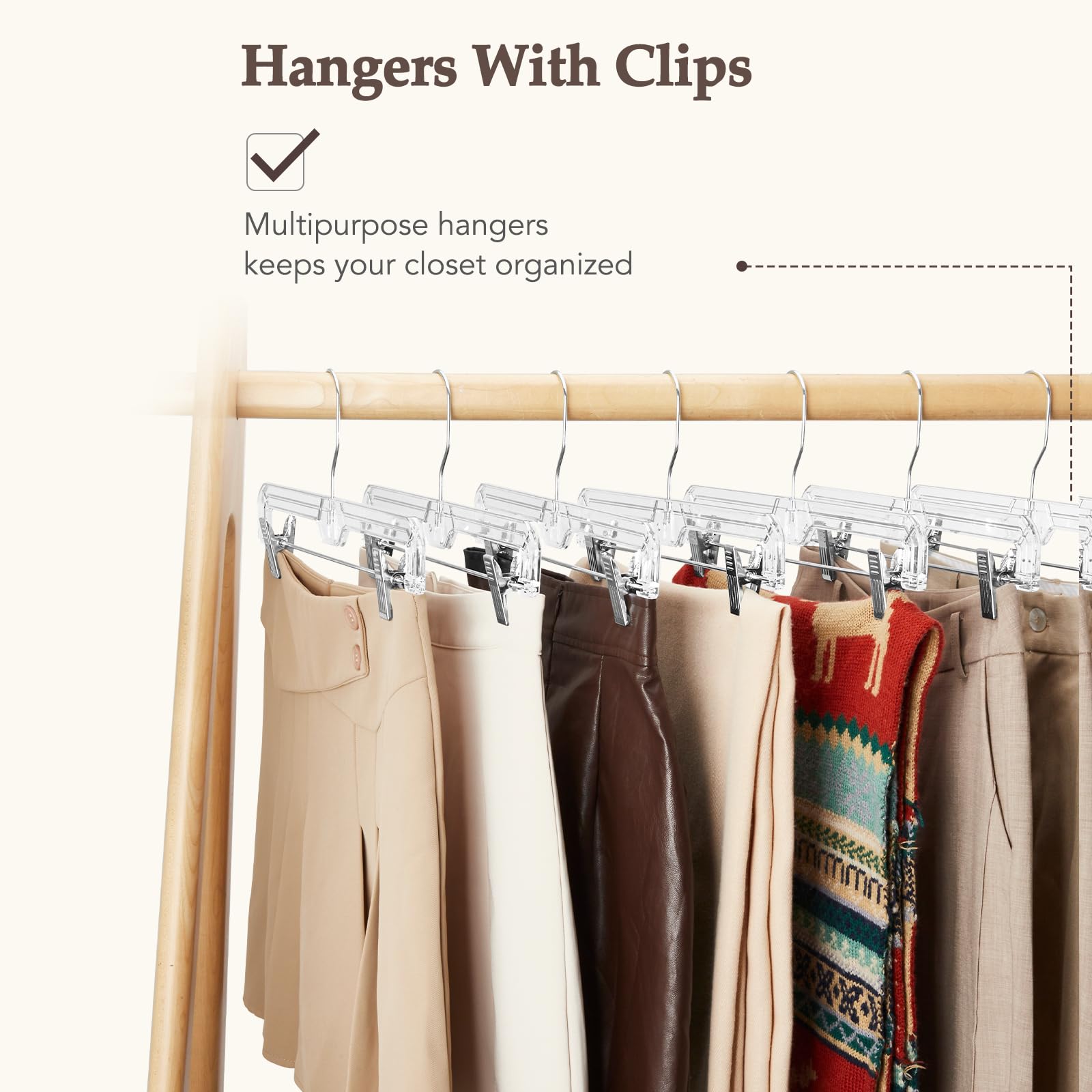 HOUSE DAY 50 Pack 14 inch Clear Plastic Pants Hangers with Clips, Skirt Hangers, Clip Hangers for Pants, Trouser Bulk Plastic Pant Hangers