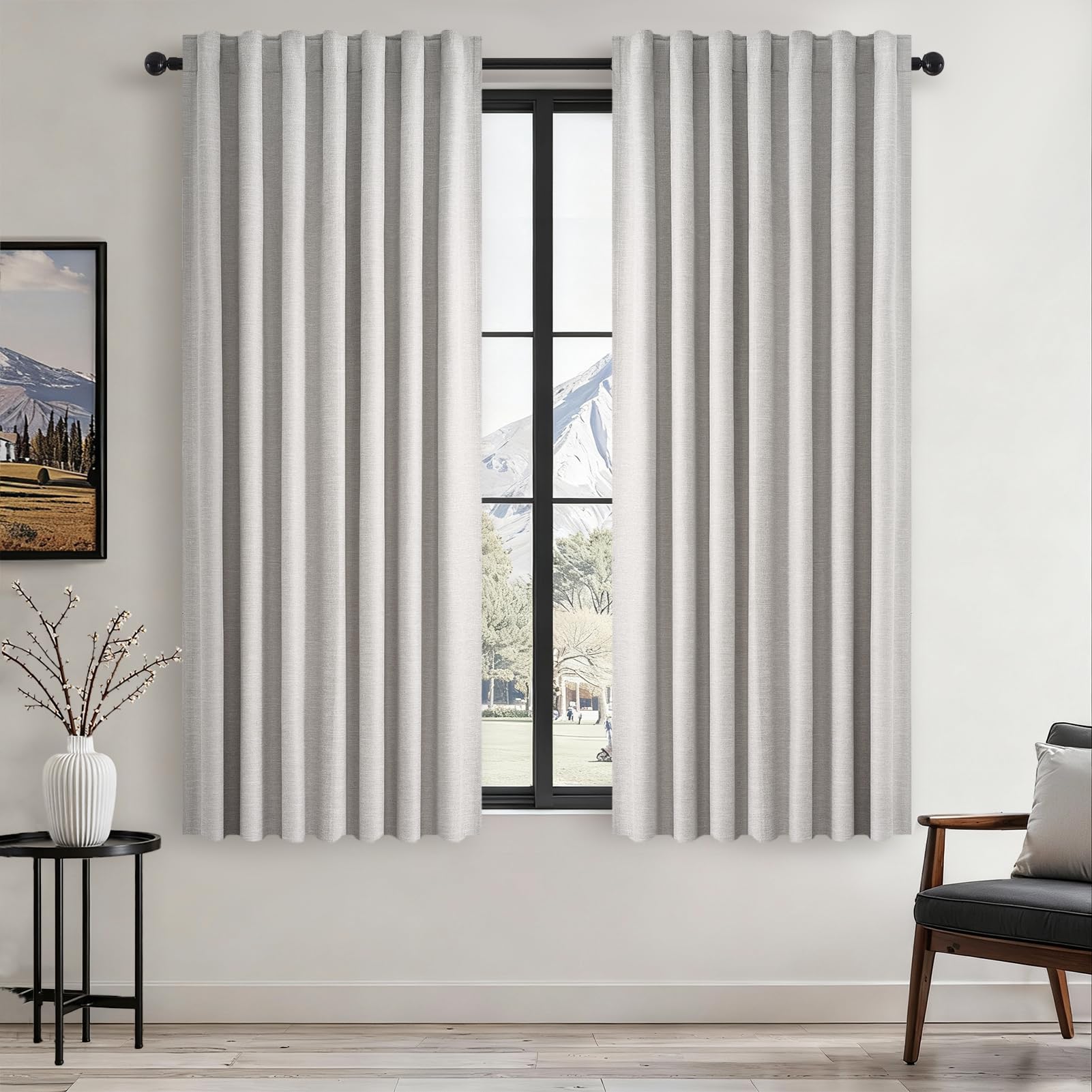 Topfinel Cream Linen Blackout Curtains 84 Inch Long for Bedroom Living Room, Ivory Pinch Pleat Back Tab Full Blackout Drapes Farmhouse Boho Curtains for Window, White Neutral Curtains 52" X 84" 7 FT