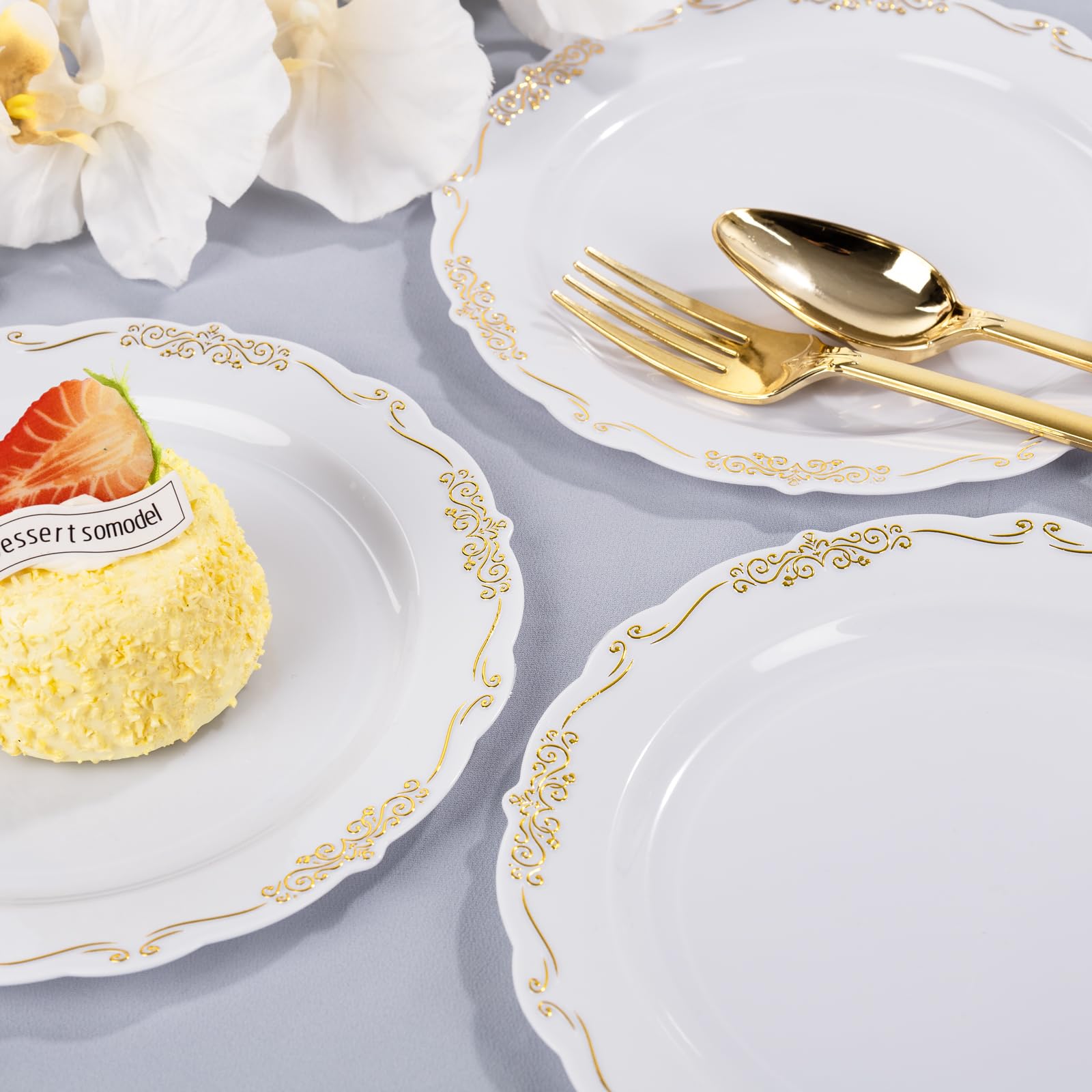 DaYammi 60PCS White Plastic Plates, Heavy Duty White Disposable Plates Premium 10inch Dinner Plates Hard Plastic Plates Disposable for Party Wedding Bridal Shower