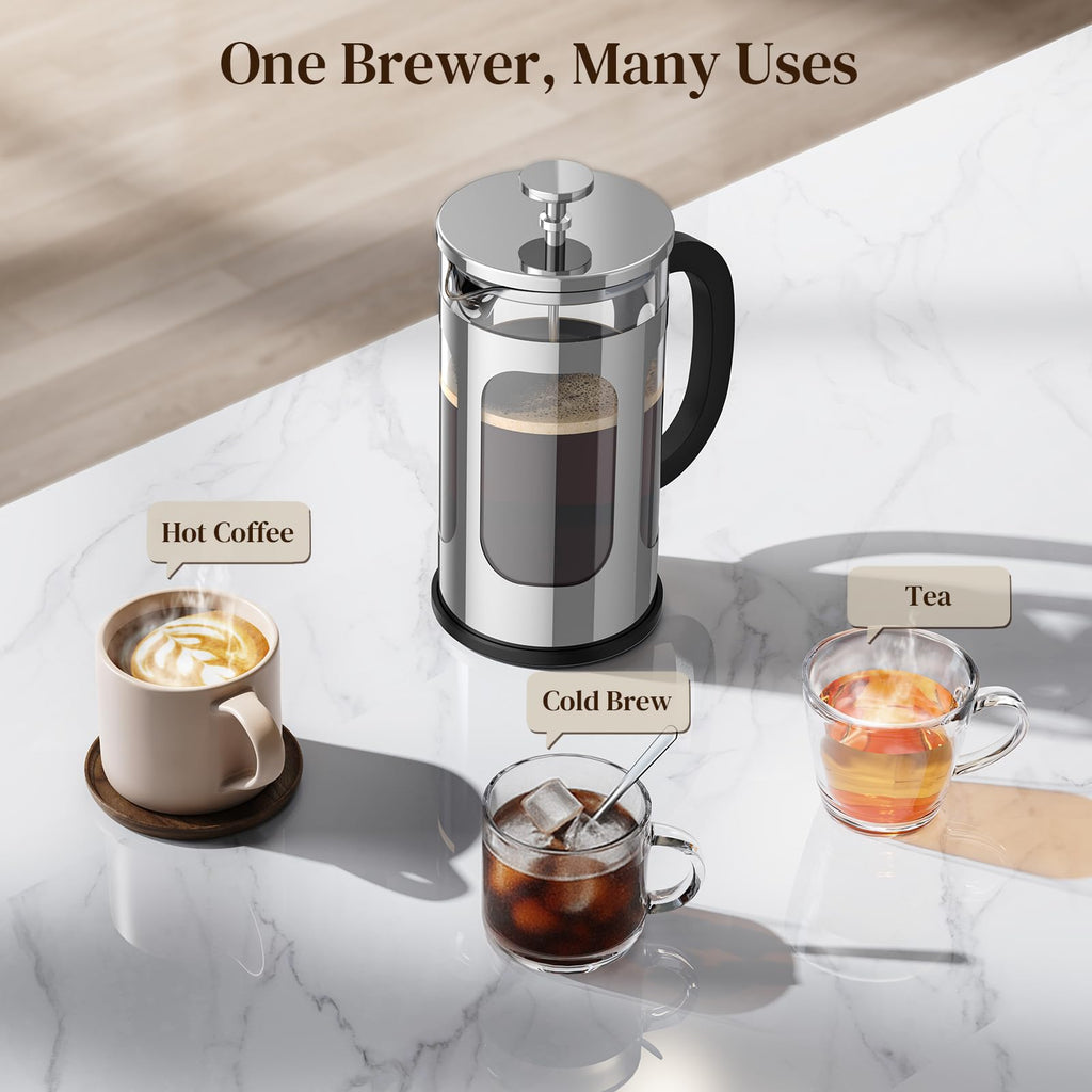 Veken French Press Coffee Maker 21oz 0.6 L, Single Serve Small Pot, Heat Resistant Thickened Borosilicate Glass, Stainless Steel Brewer, Cold Brew Cafetera Teapot for Kitchen Travel Camping, Copper