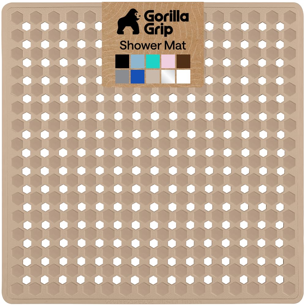 GORILLA GRIP Patented Bath Tub Shower Mat, Machine Washable Bathtub Floor Liner Mats, Suction Cups and Drain Holes to Keep Tubs Clean, Soft on Feet, Bathroom Essentials, 35x16 Inch, Clear