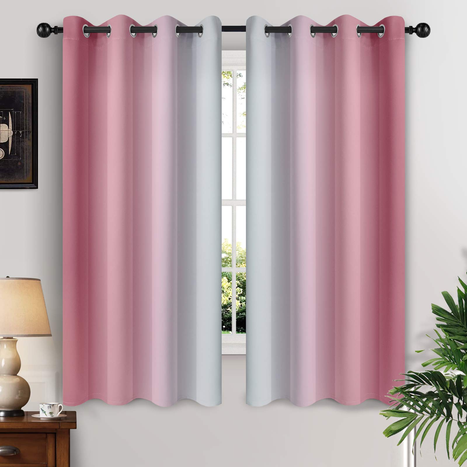 Yakamok Blue and Greyish White Ombre Curtains, Room Darkening Gradient Color Curtains for Bedroom, Light Blocking Thermal Insulated Window Drapes for Living Room(2 Panels, 52x84 Inch)