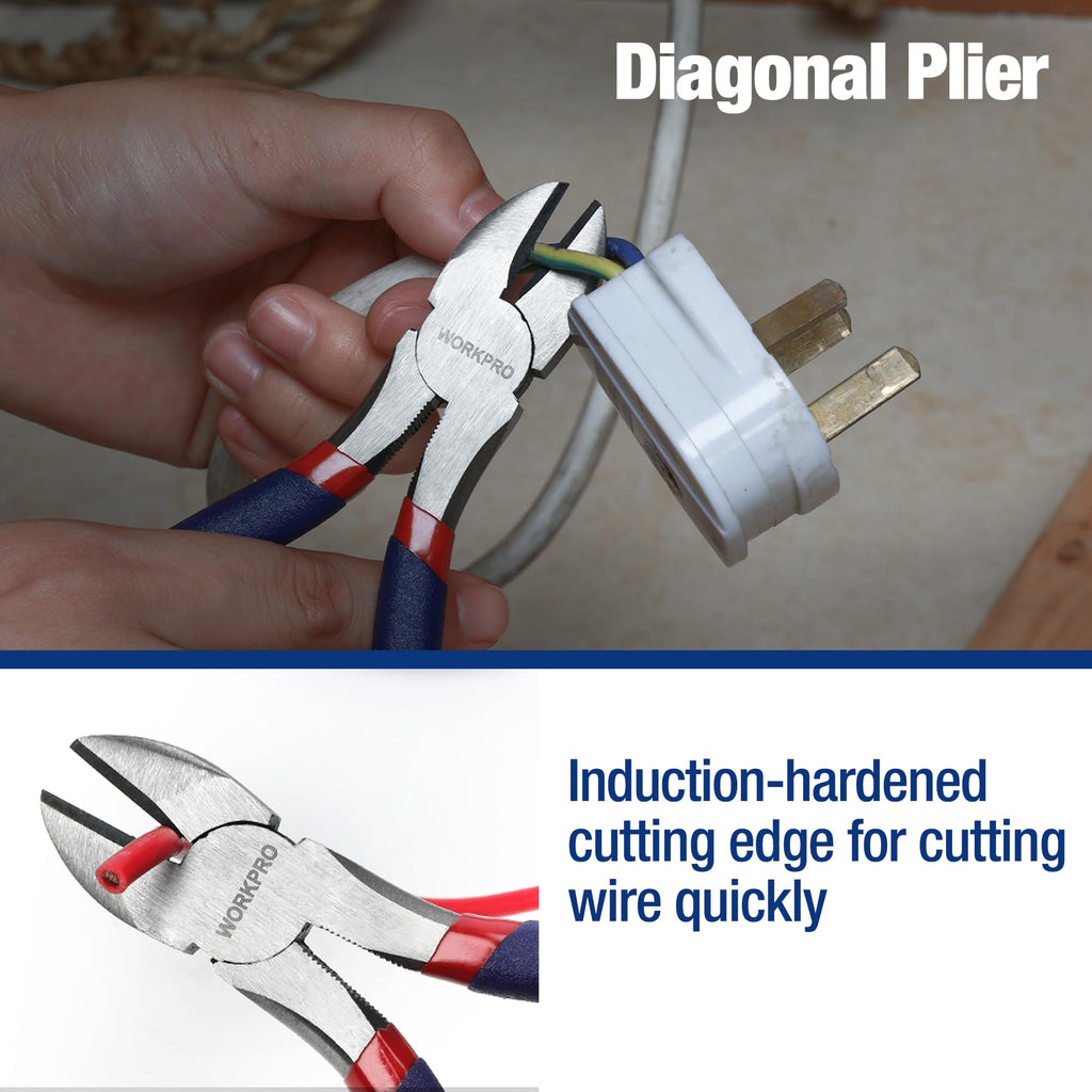 7-piece WORKPRO Pliers Set with Groove Joint, Long Nose, Slip Joint, Linesman, and Diagonal Pliers for DIY & Home Use