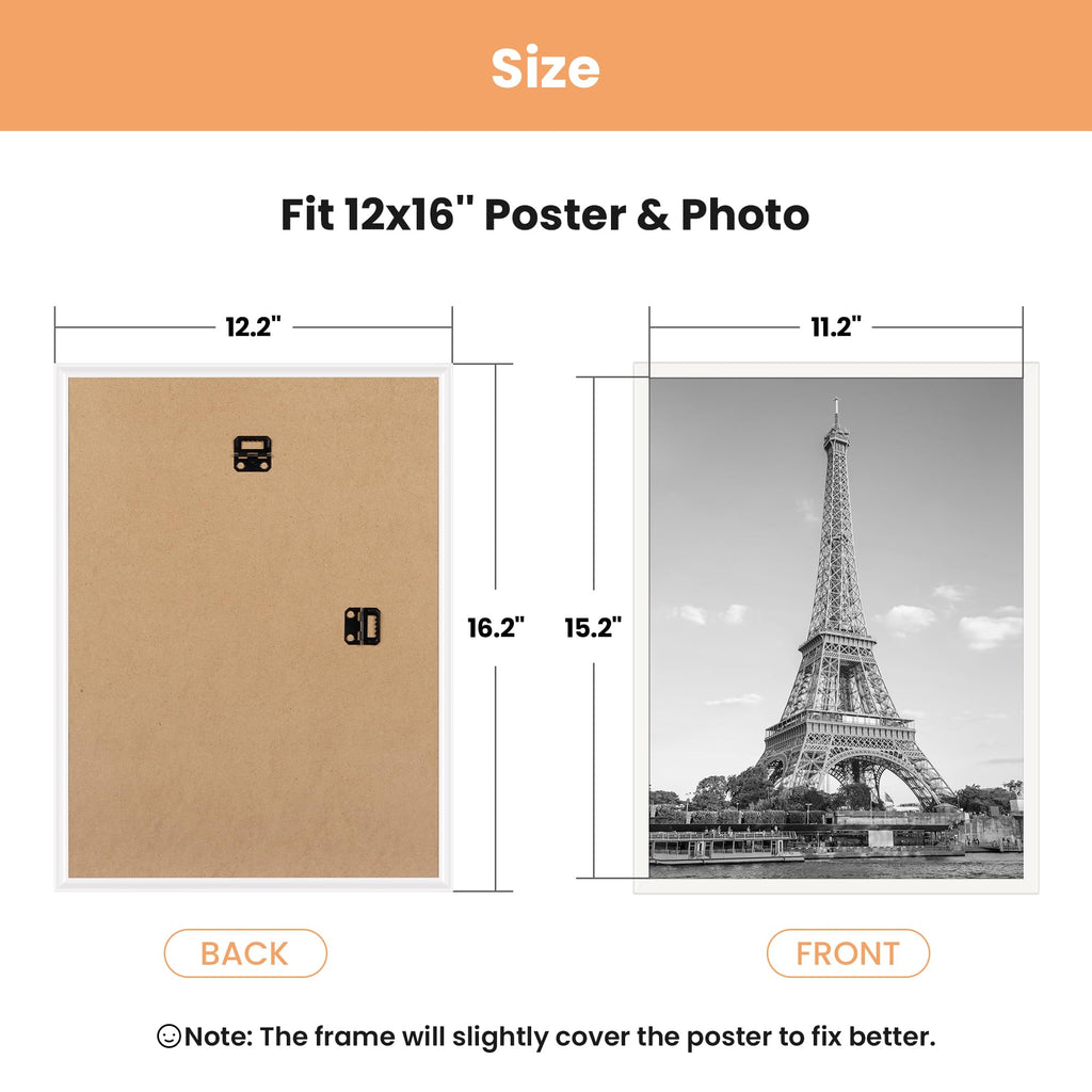 upsimples 12x16 Picture Frame Black 3 Pack, Scratch-Proof Poster Frames 12 x 16 for Photo Gallery - Slide-In Strips, Horizontal or Vertical Wall Mounting