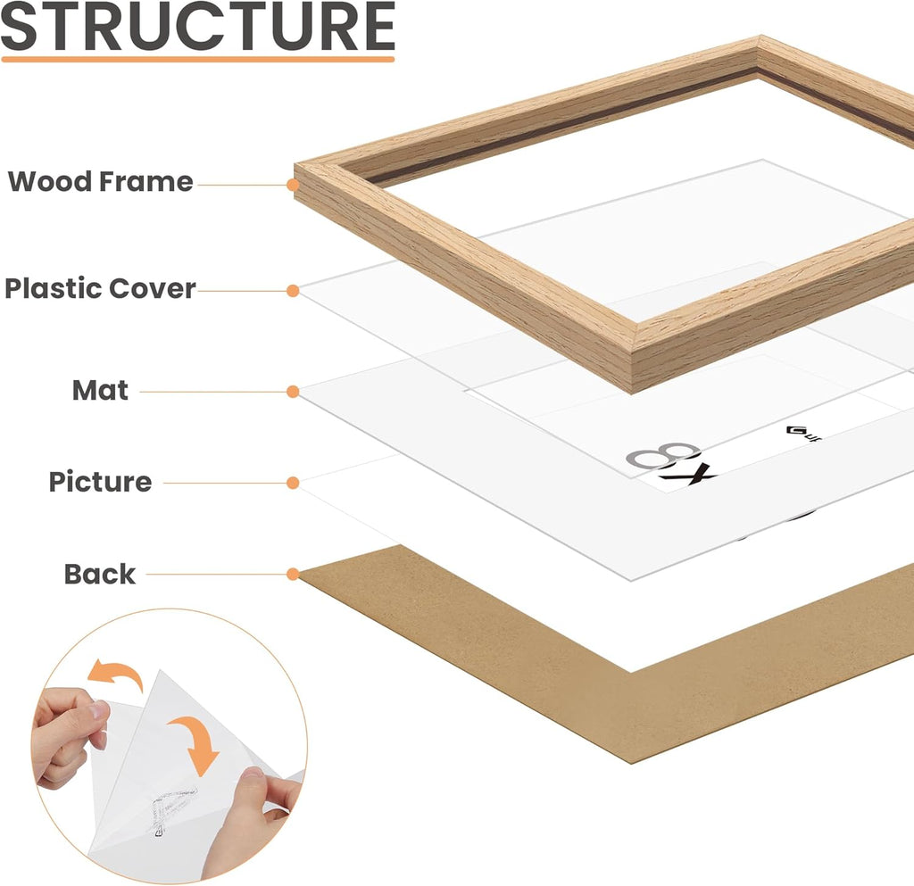 upsimples 16x20 Frames Set of 3, Natural Solid Wooden Picture Frames, Display 11x14 with Mat or 16 x 20 Without for Vertical or Horizontal Wall Hanging