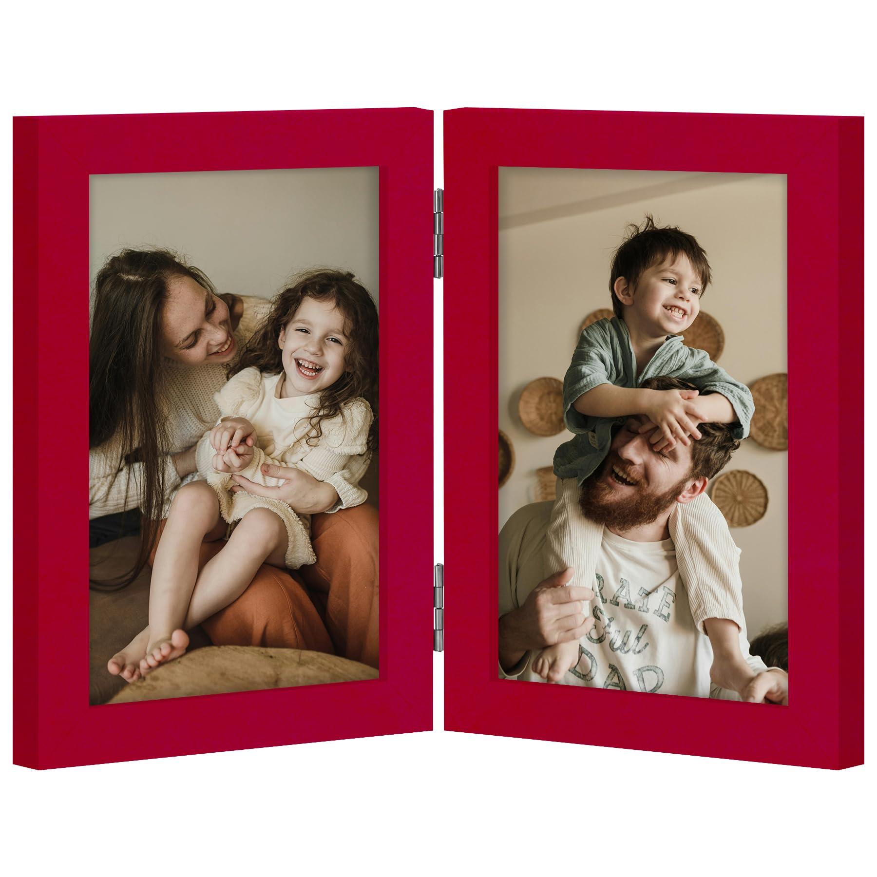 decorUhome Double 4x6 Picture Frame Vertical, Engineered Wood Bifold Photo Frame with Plexiglass for Tabletop Display, 4x6, Black
